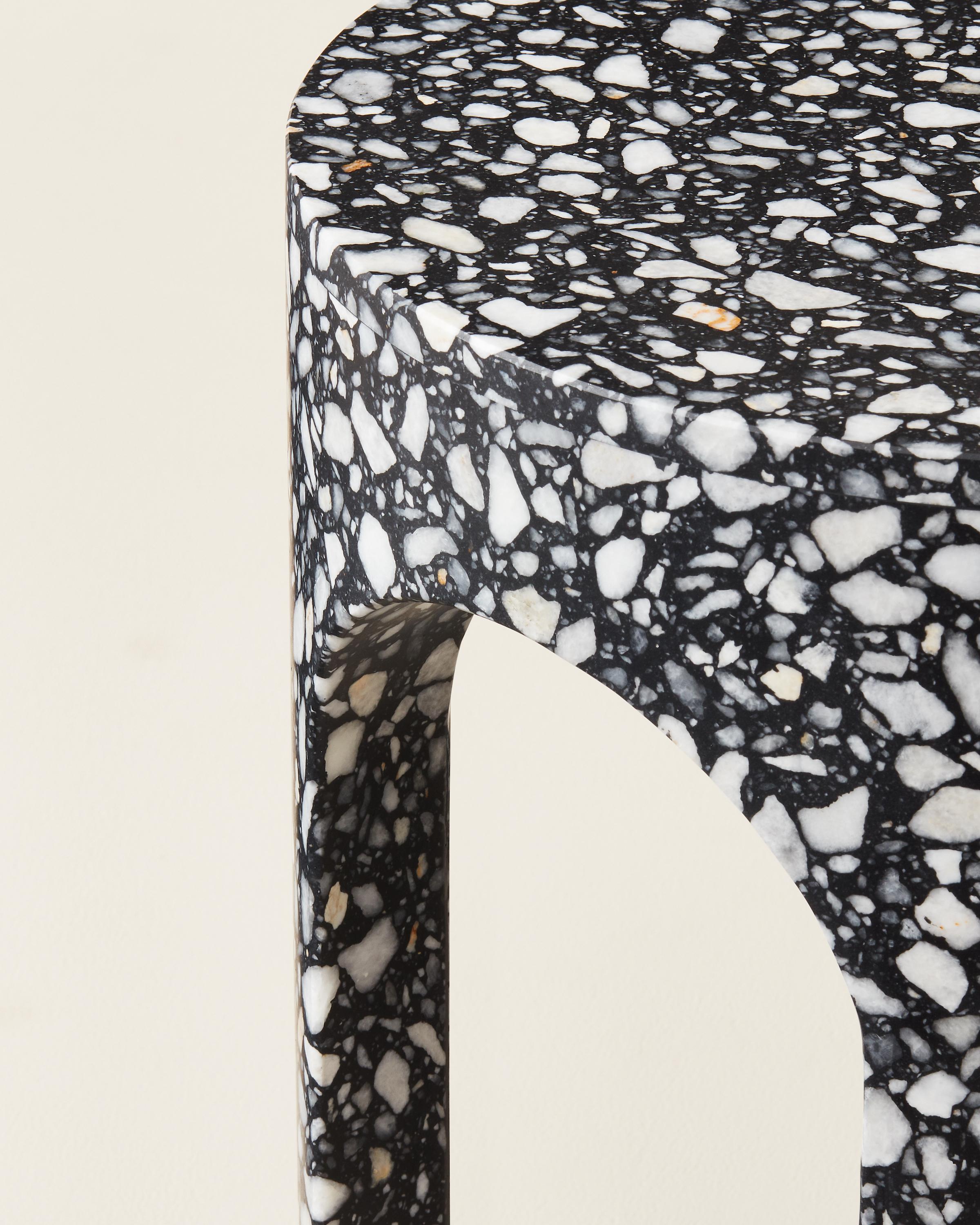 Italian 1pc READY TO SHIP - Loggia Side Table - Black Terrazzo Marble by Portego For Sale