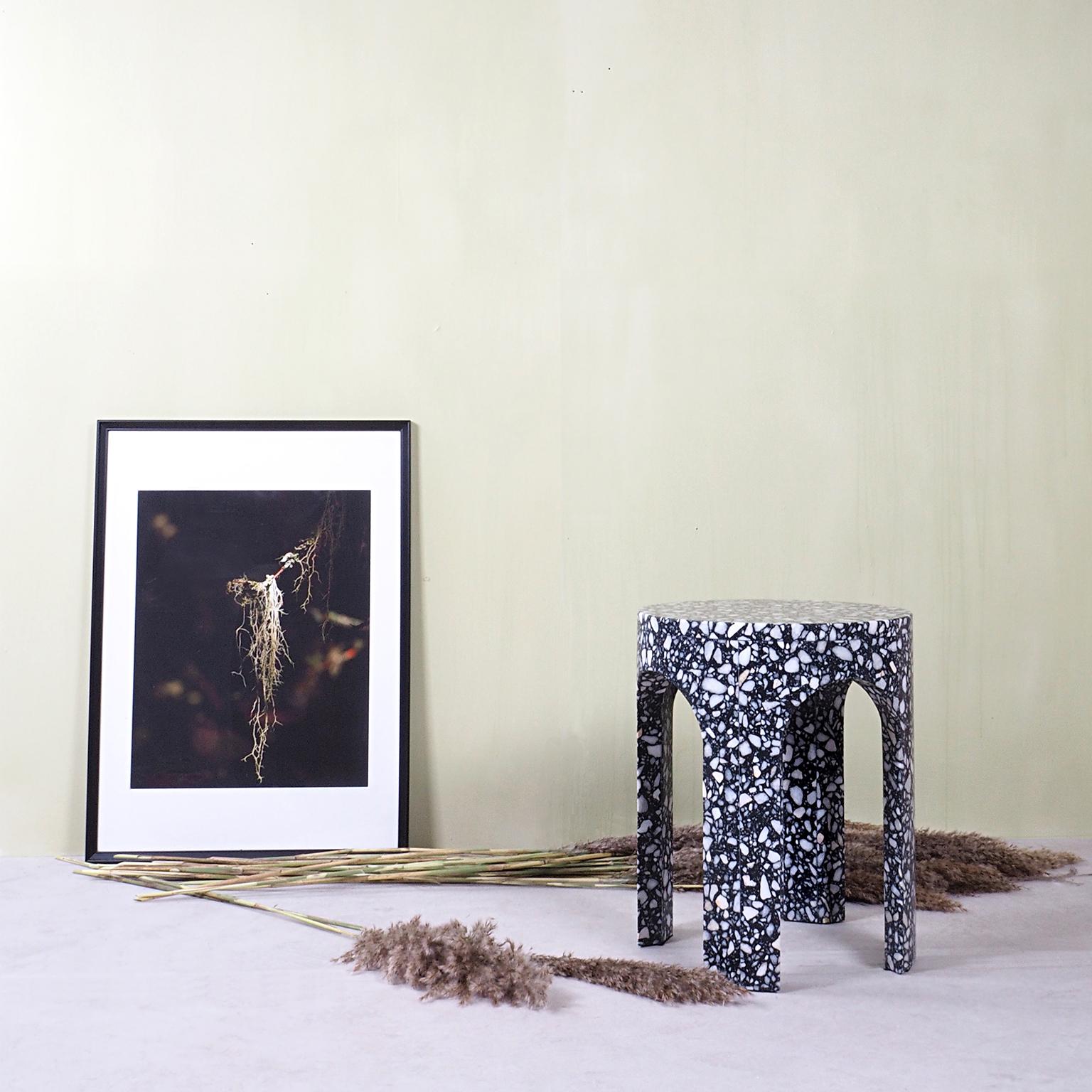 Contemporary 1pc READY TO SHIP - Loggia Side Table - Black Terrazzo Marble by Portego For Sale