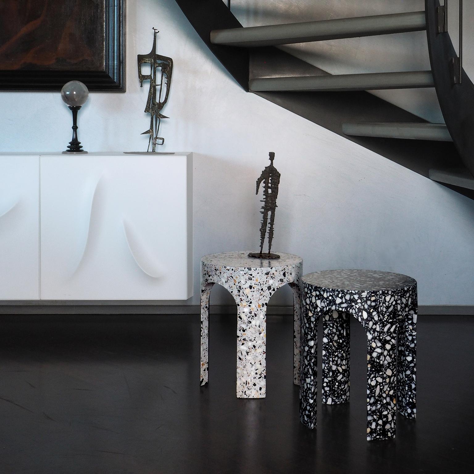 1pc READY TO SHIP - Loggia Side Table - Black Terrazzo Marble by Portego For Sale 2