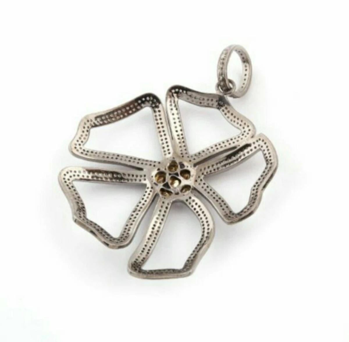 Art Déco 1Pc Rosecut Flower Pendant 925 Silver Diamond Rosecut Flower Polki Beads Pendant in vendita