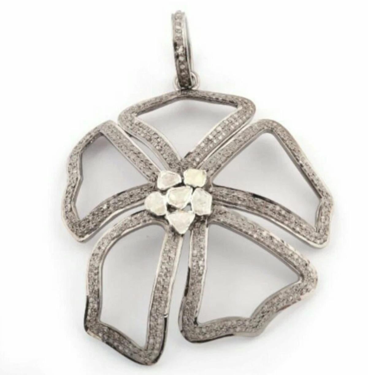 1Pc Rosecut Flower Pendant 925 Silver Diamond Rosecut Flower Polki Beads Pendant In condizioni Nuovo in vendita a Chicago, IL