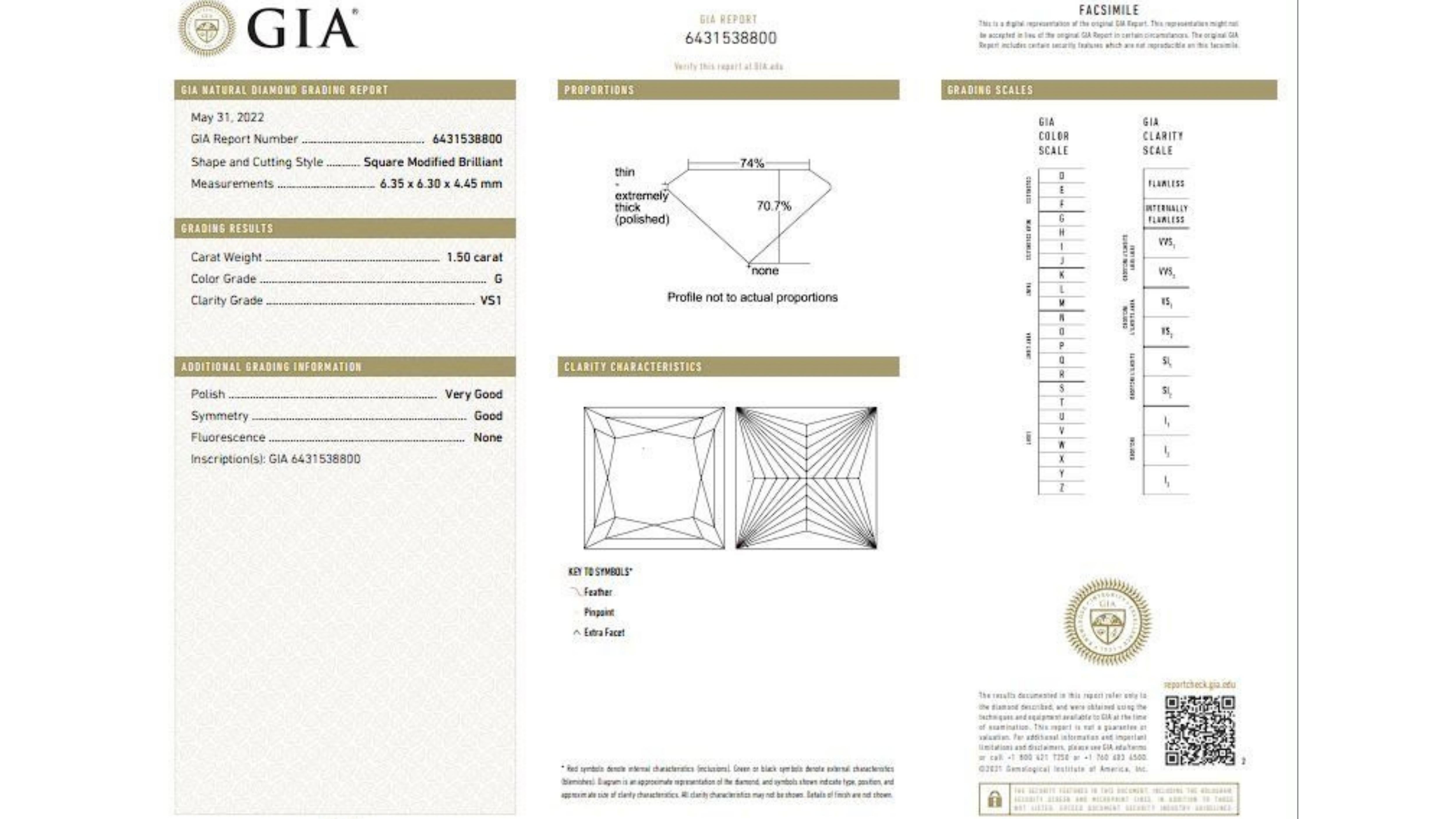 1pc. Brilliante 1,5 carat Square Modified Brilliant Natural Diamond en vente 3