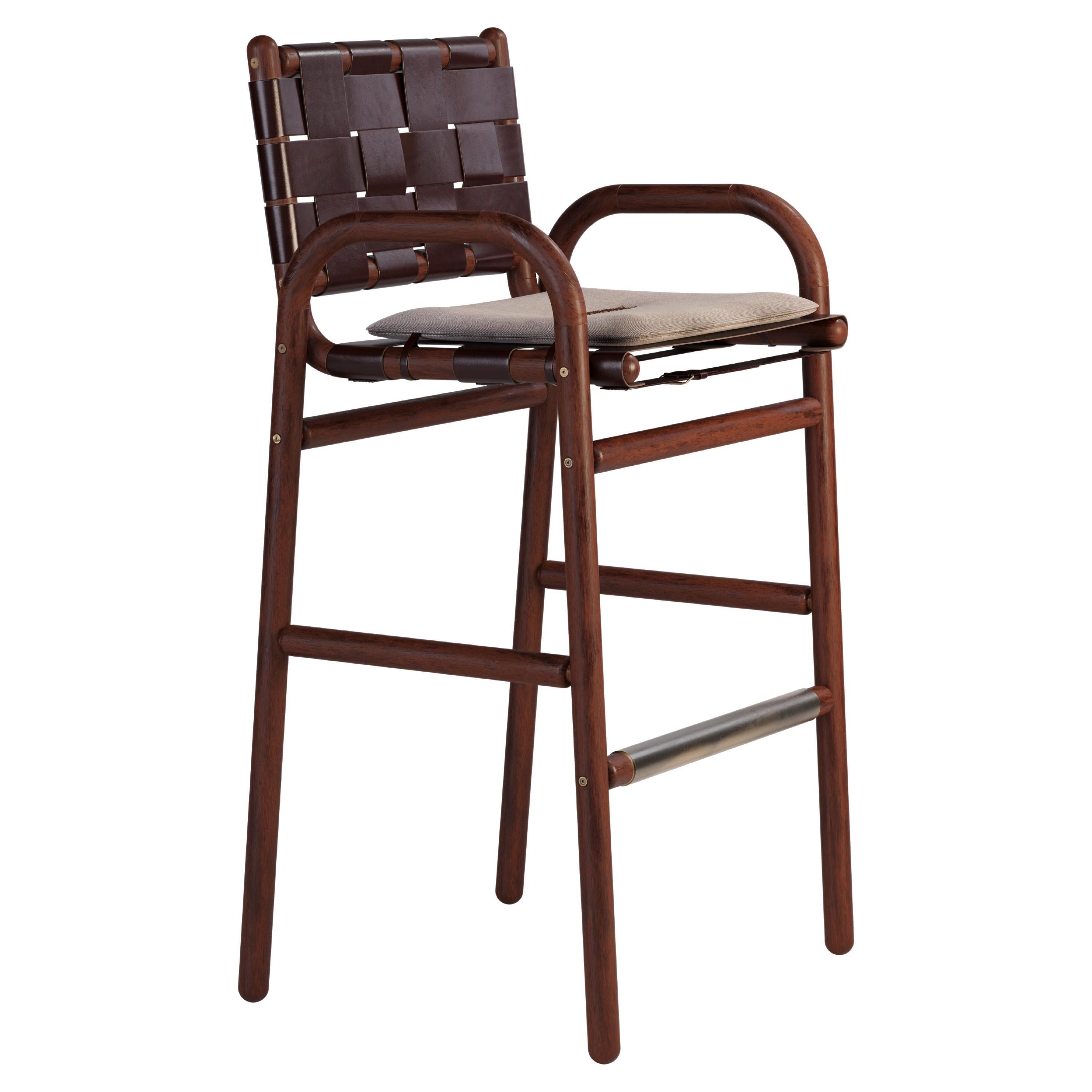 1st Century Albany Bar Chair Woven Natural Leather Trap