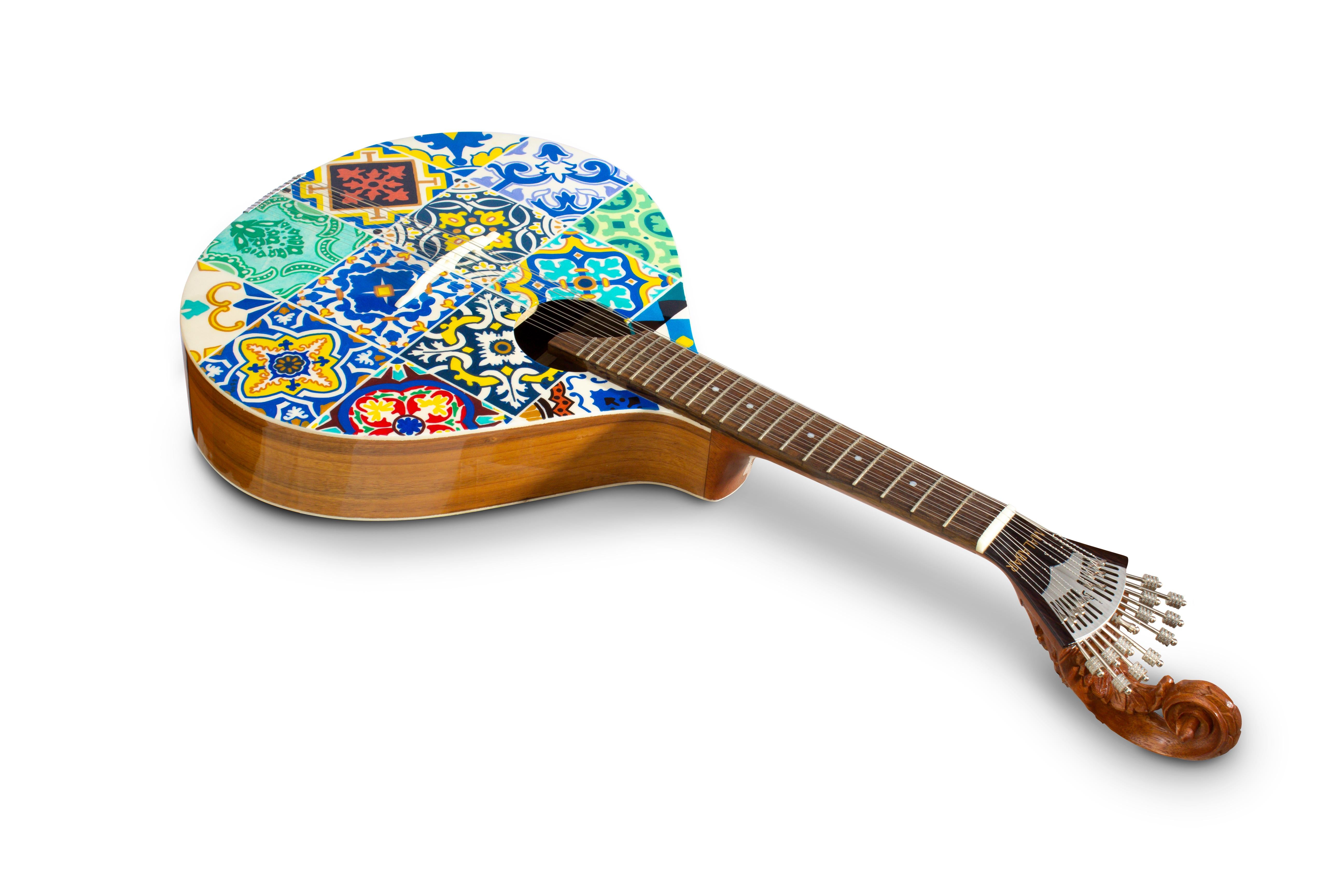 Portuguese 1st Century Azulejo II Guitar Handpainted by Malabar For Sale