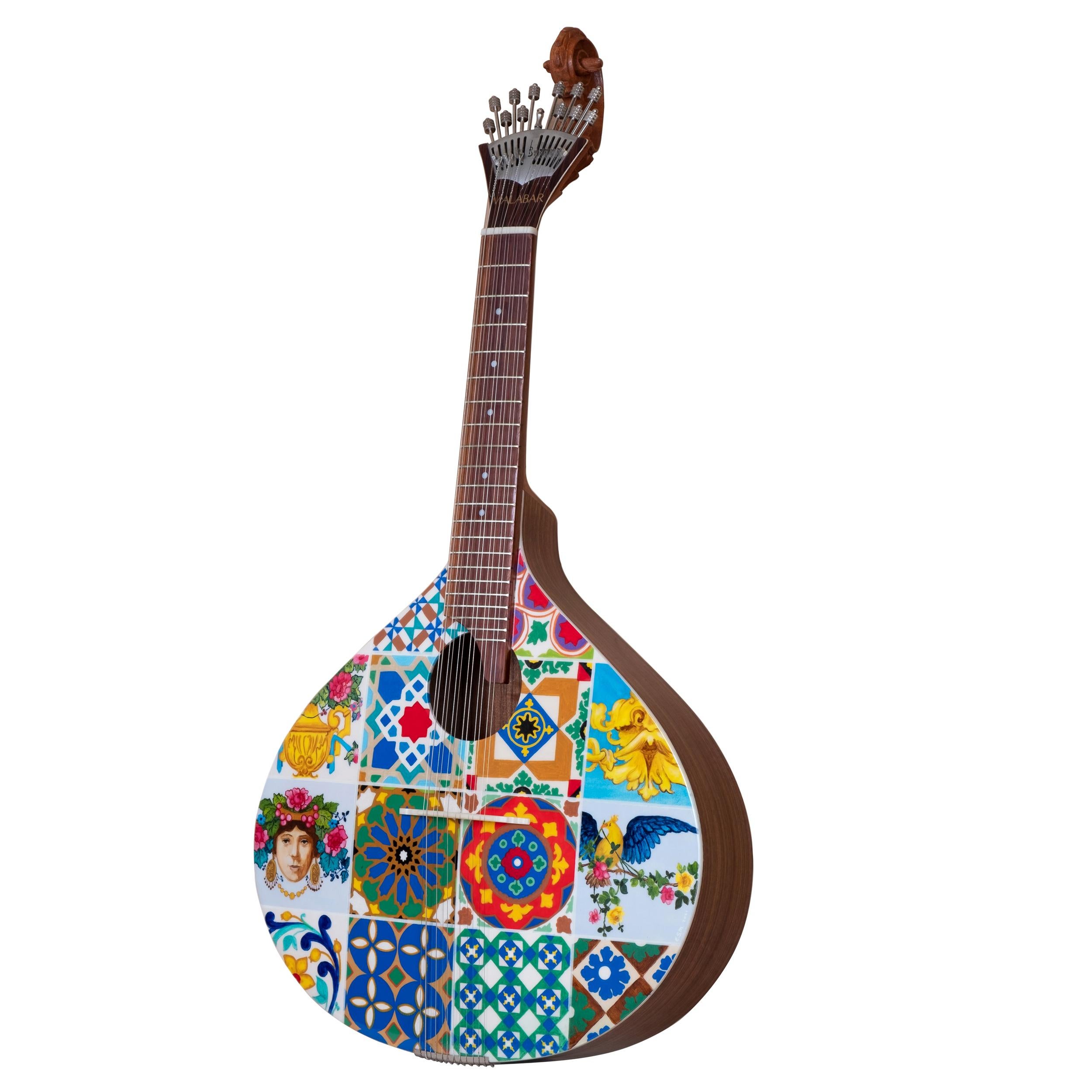 Azulejo V. Gitarre aus dem 1. Jahrhundert, handbemalt von Malabar