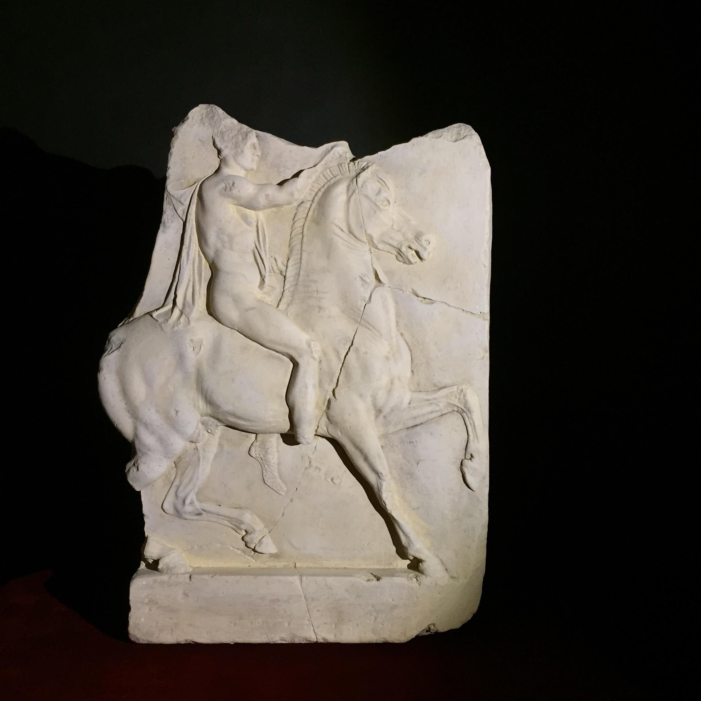 Alabaster 1st Century BC Greek Hellenistic Horseman Relief Cast Wall Plaque For Sale