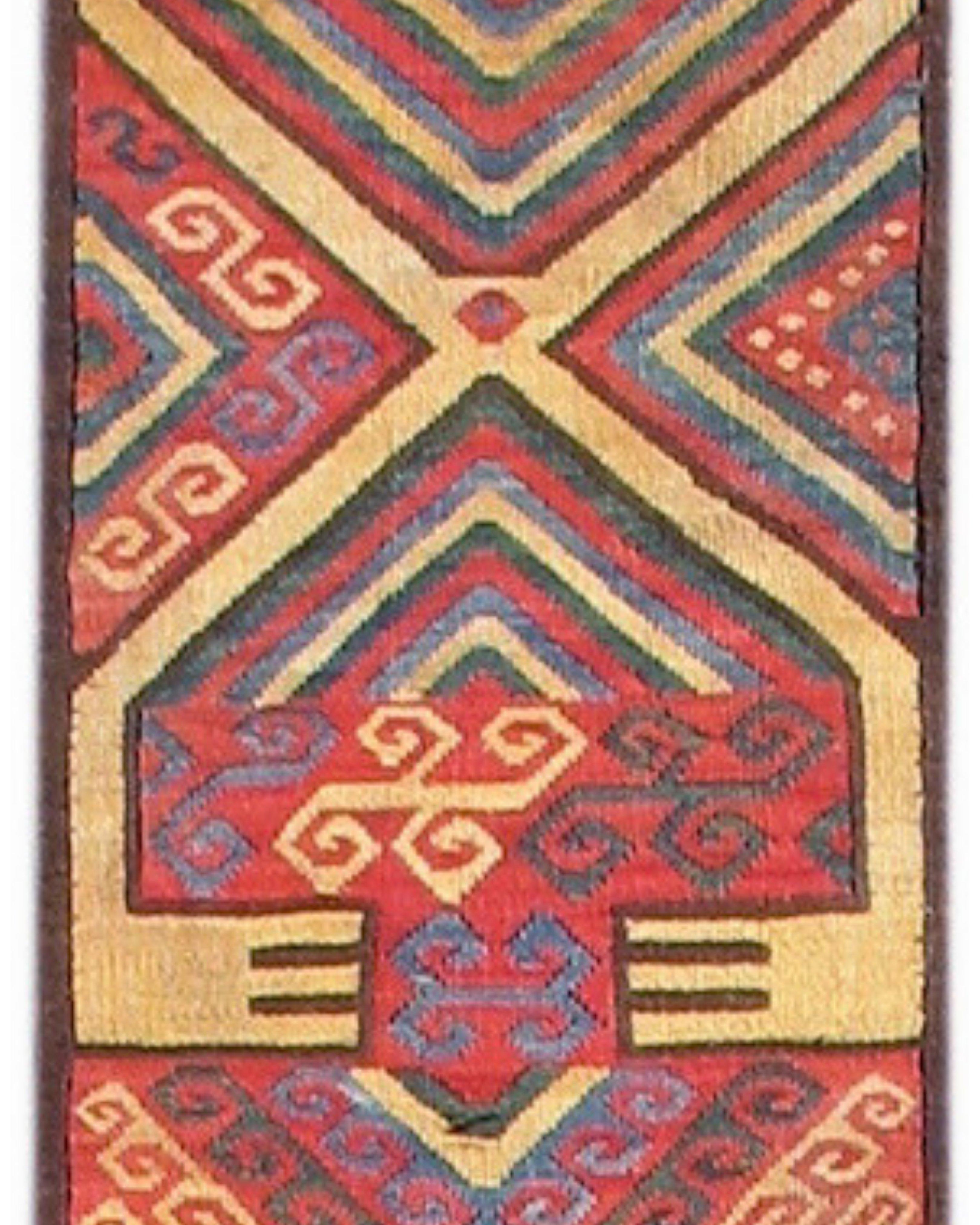 Wool Ancient Proto-Nazca Red and Yellow Spider Rug Fragment, c. 200 AD For Sale