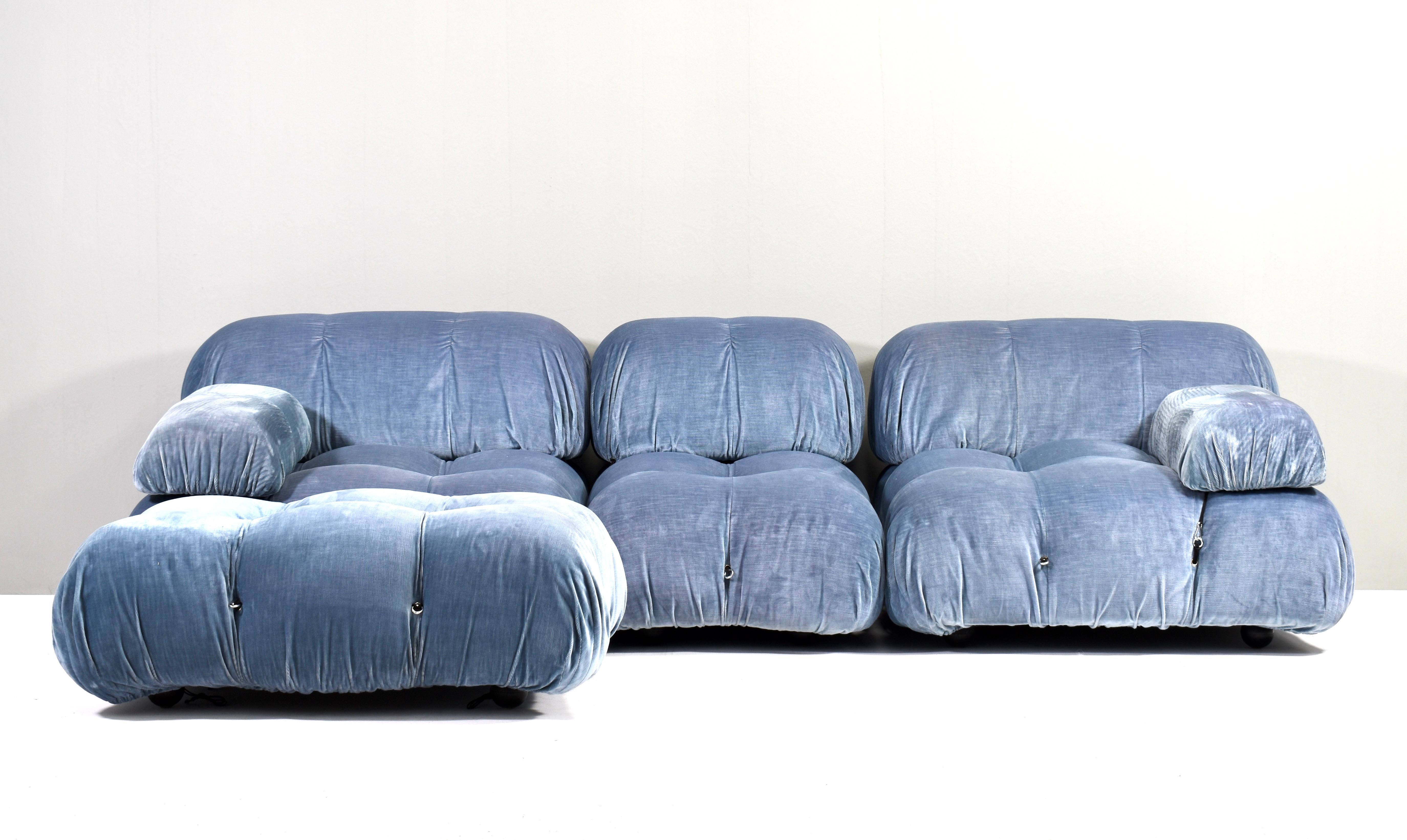 Camaleonda sofa by Mario Bellini for C&B Italia, still in it's original blue velvet – Italy, circa 1970’s. 
C&B Italia was the initial manufacturer before it later became B&B Italia, therefore this is the original 1st edition version of the sofa.