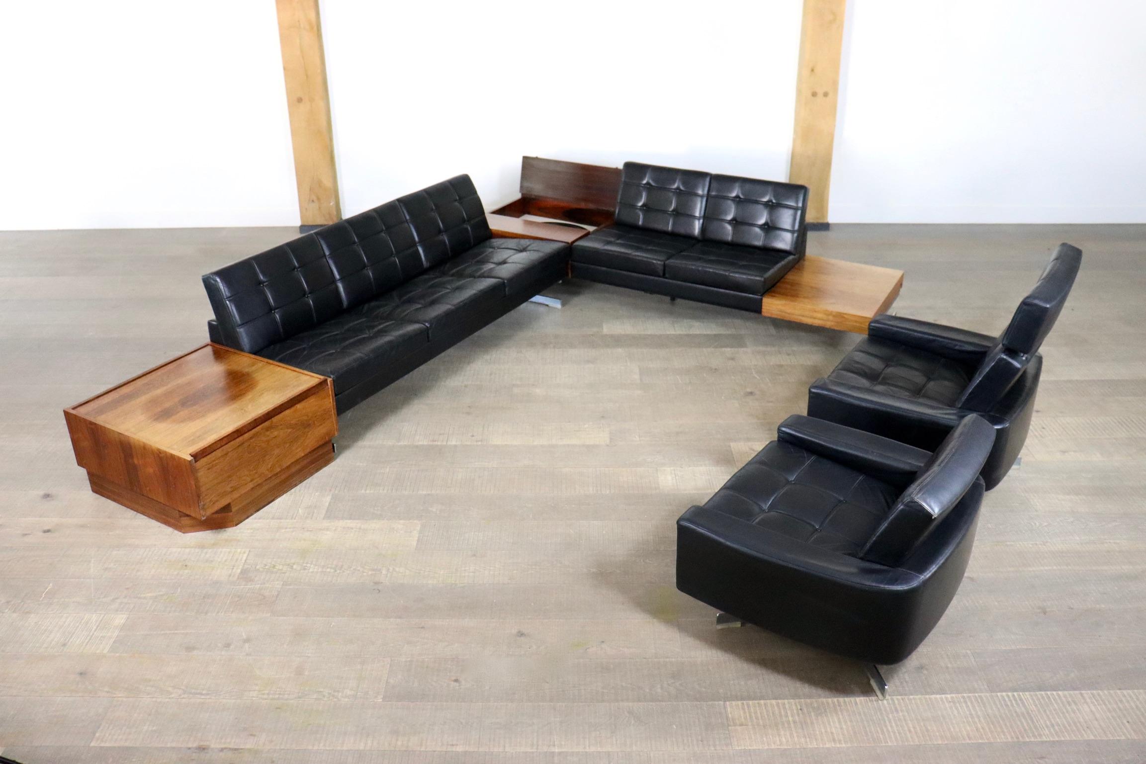 Metal 1st Edition leather ‘Pluraform’ sofa set by Rolf Benz, 1964