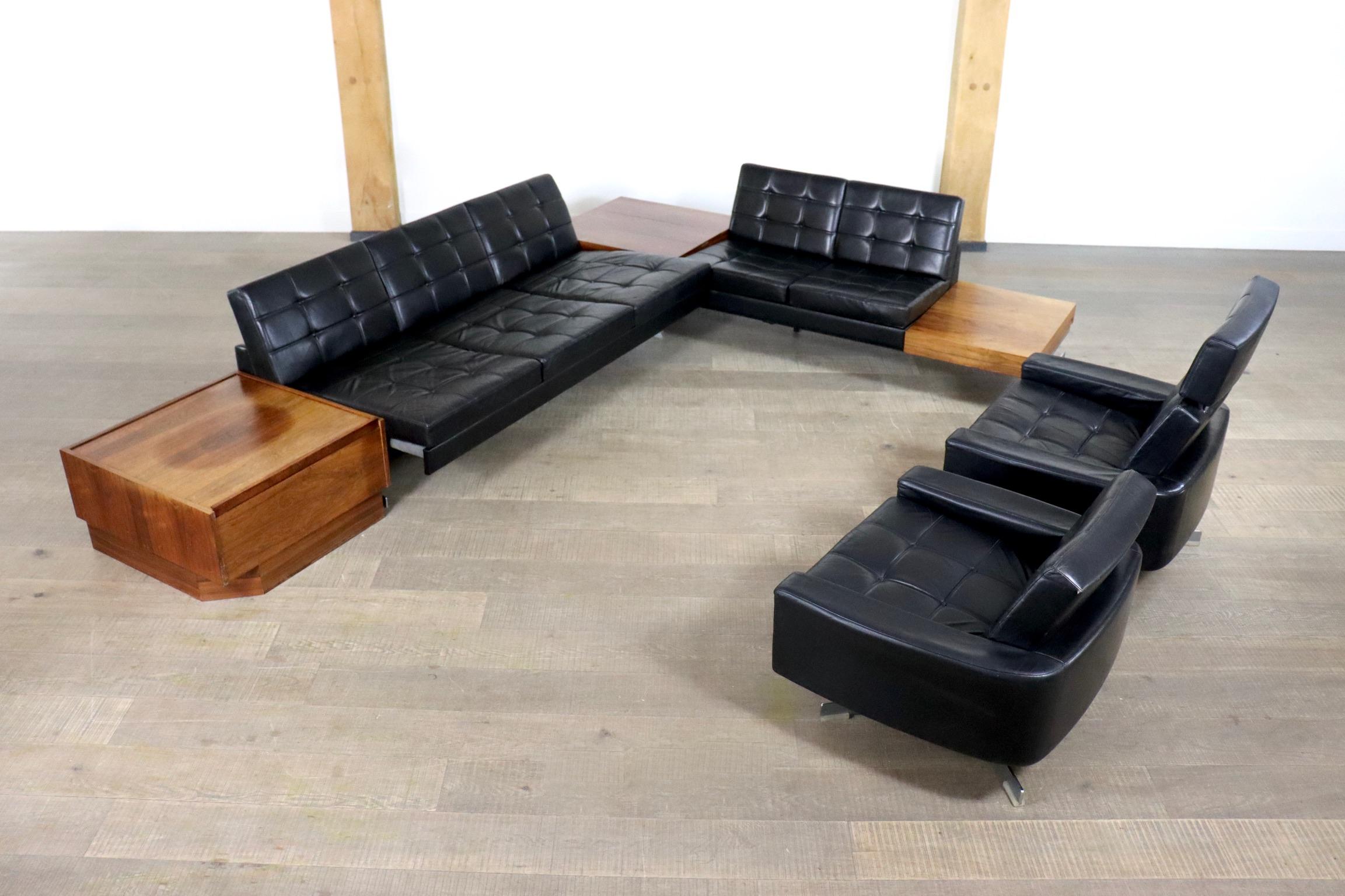 1st Edition leather ‘Pluraform’ sofa set by Rolf Benz, 1964 1