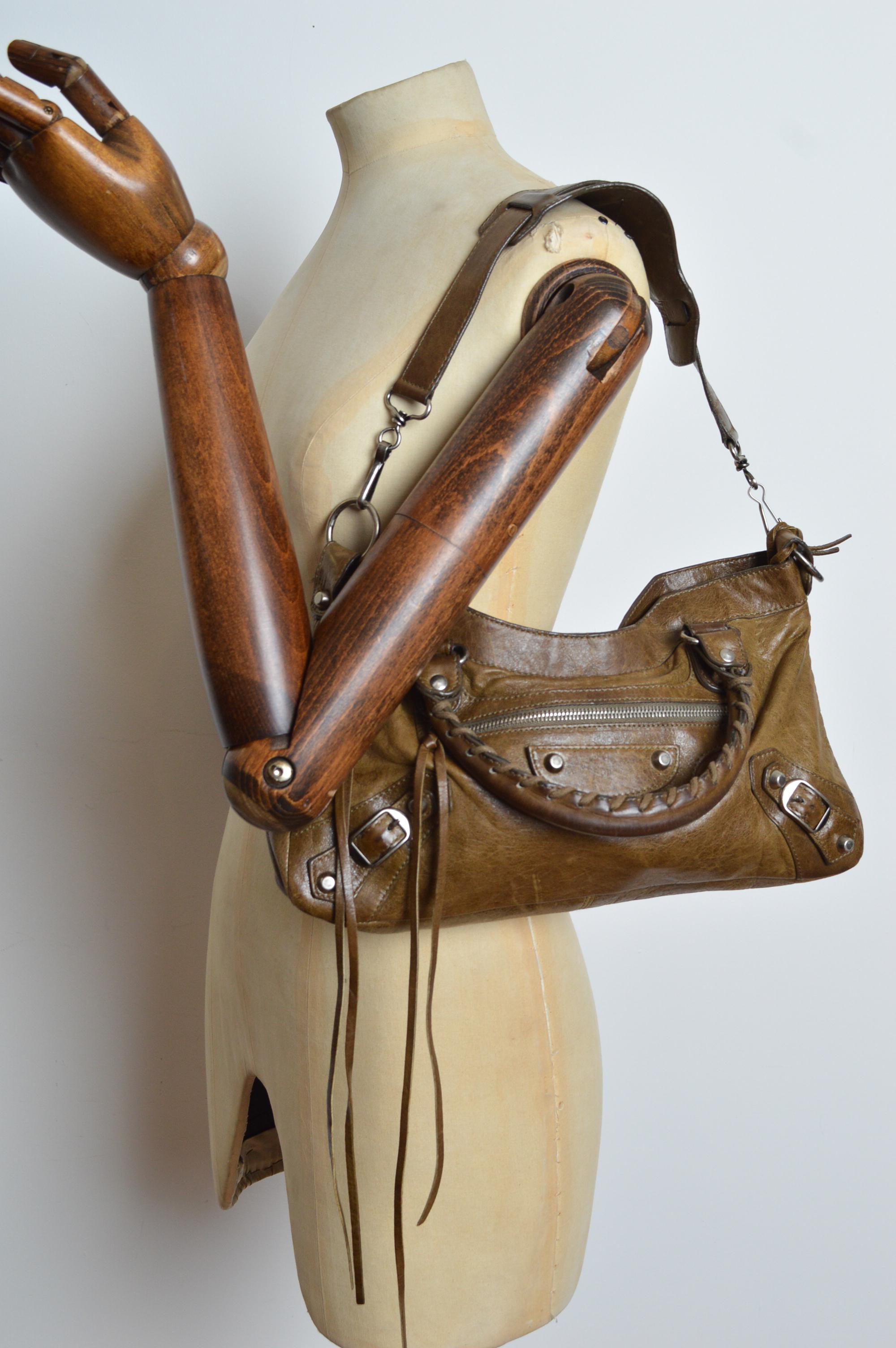 1st Edition Motorcycle BALENCIAGA Mud Brown / Khaki Leather City Shoulder Bag 11