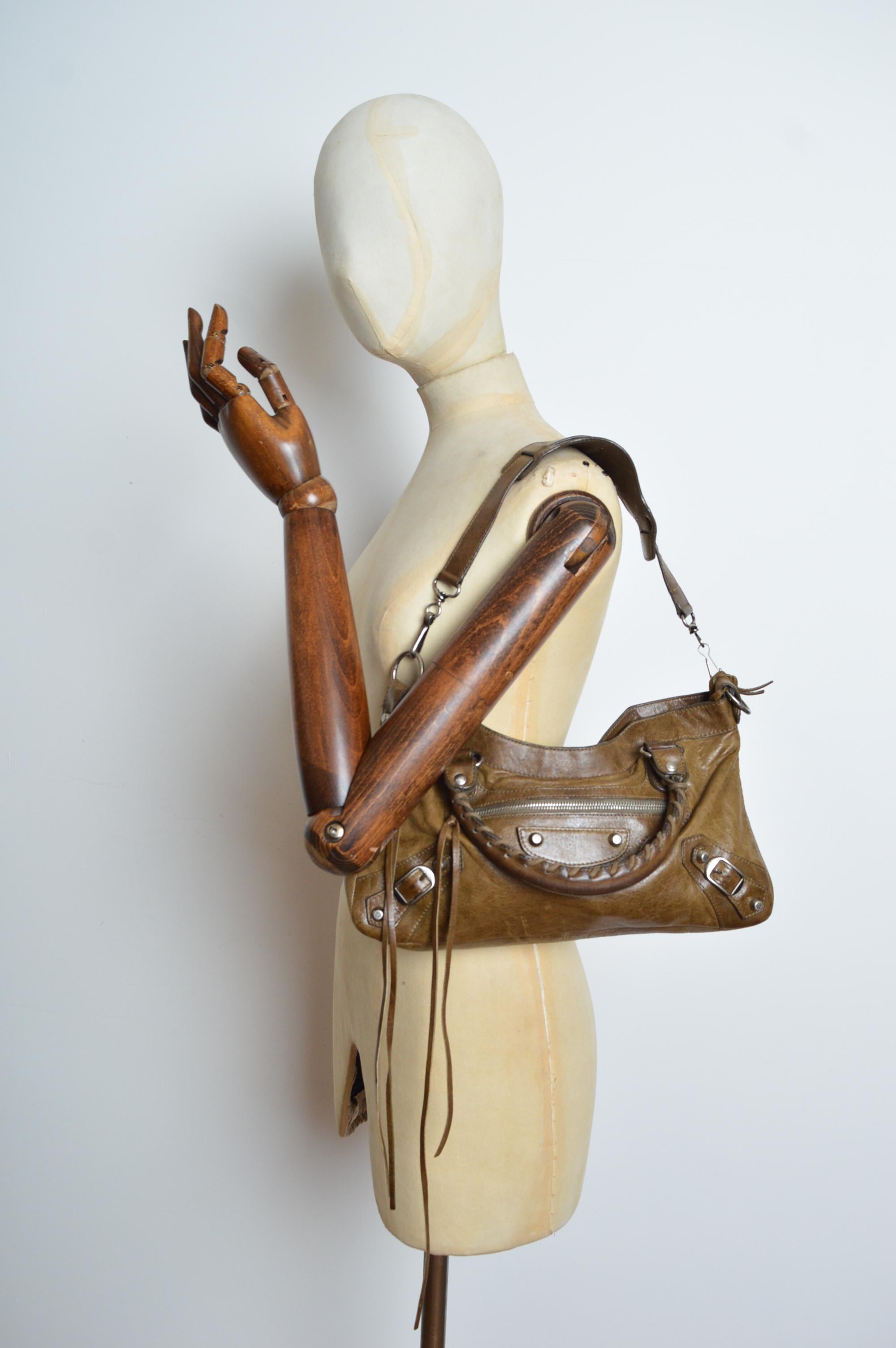 1st Edition Motorcycle BALENCIAGA Mud Brown / Khaki Leather City Shoulder Bag 1