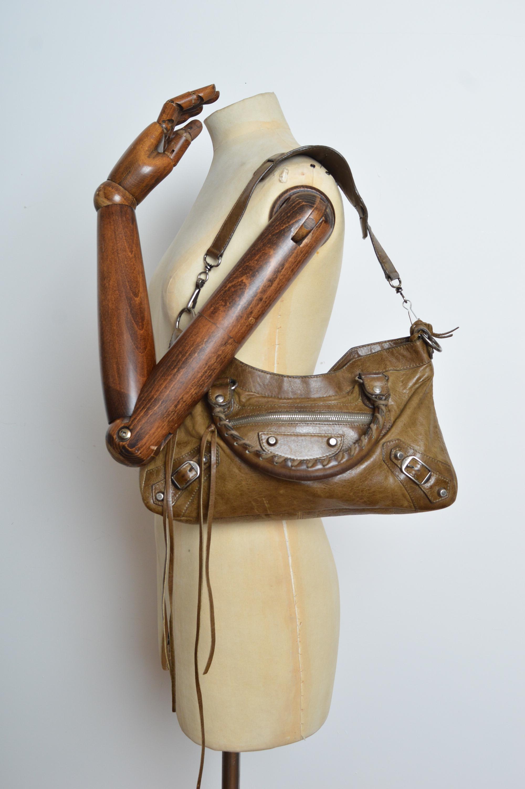 1st Edition Motorcycle BALENCIAGA Mud Brown / Khaki Leather City Shoulder Bag 2