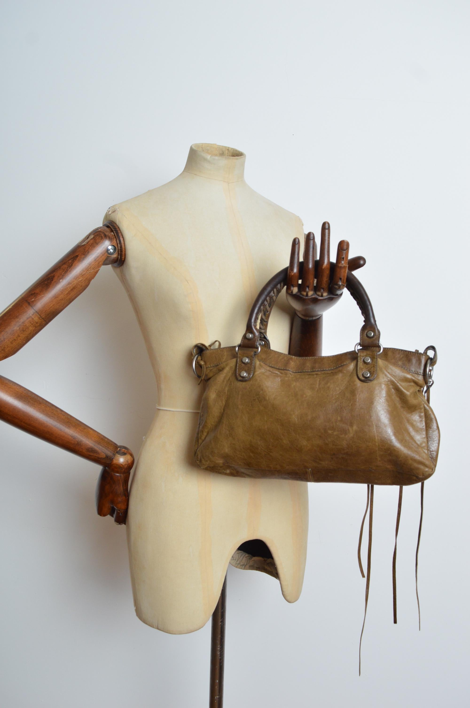1st Edition Motorcycle BALENCIAGA Mud Brown / Khaki Leather City Shoulder Bag 4