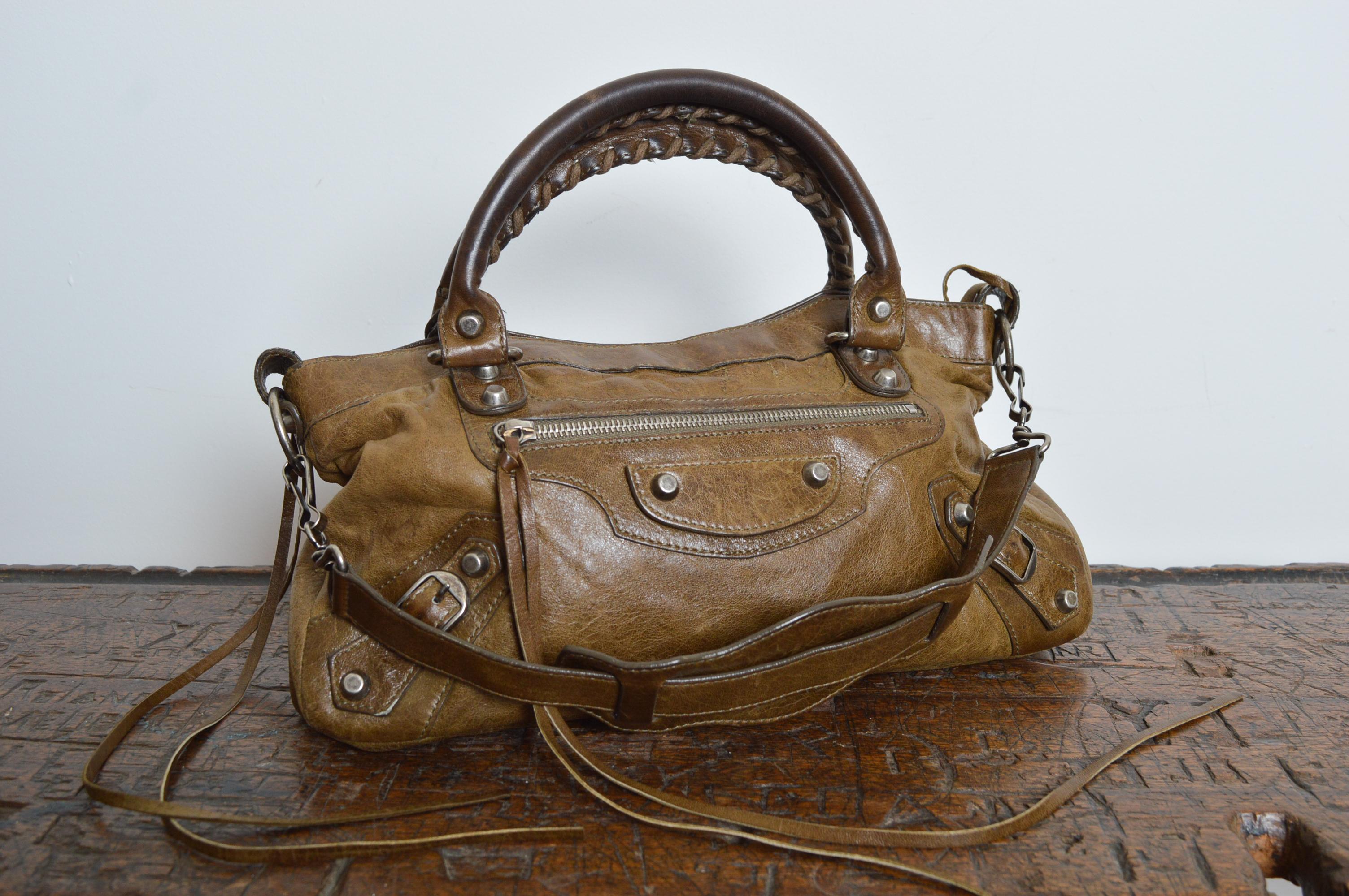 1st Edition Motorcycle BALENCIAGA Mud Brown / Khaki Leather City Shoulder Bag 5