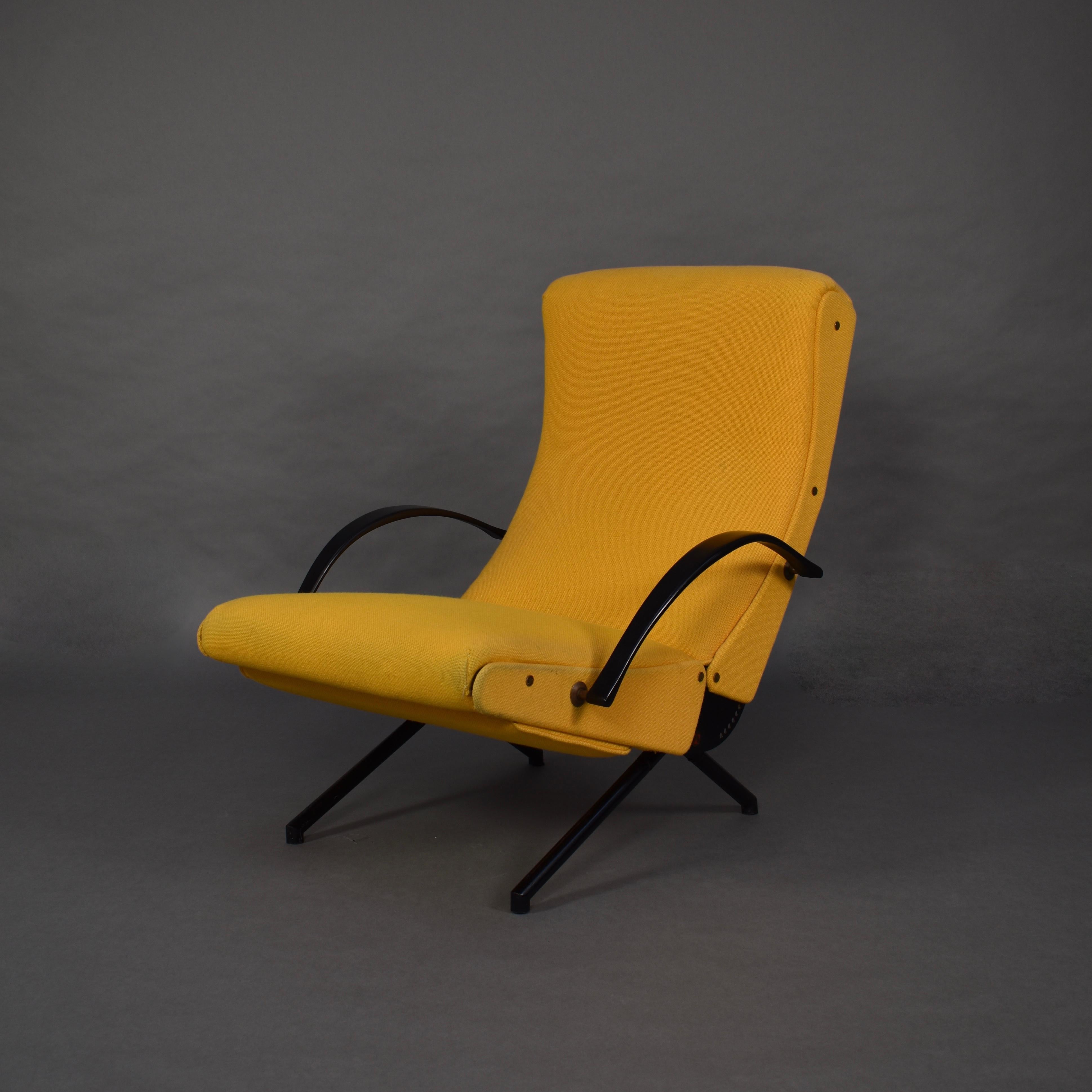 First edition p40 lounge chair by Osvaldo Borsani for Tecno.
The 1st edition model has no extractable headrest and a round tubular base. This chair even has the earliest brass two-hole screws and not the allen or phillips screws.

The P40 lounge