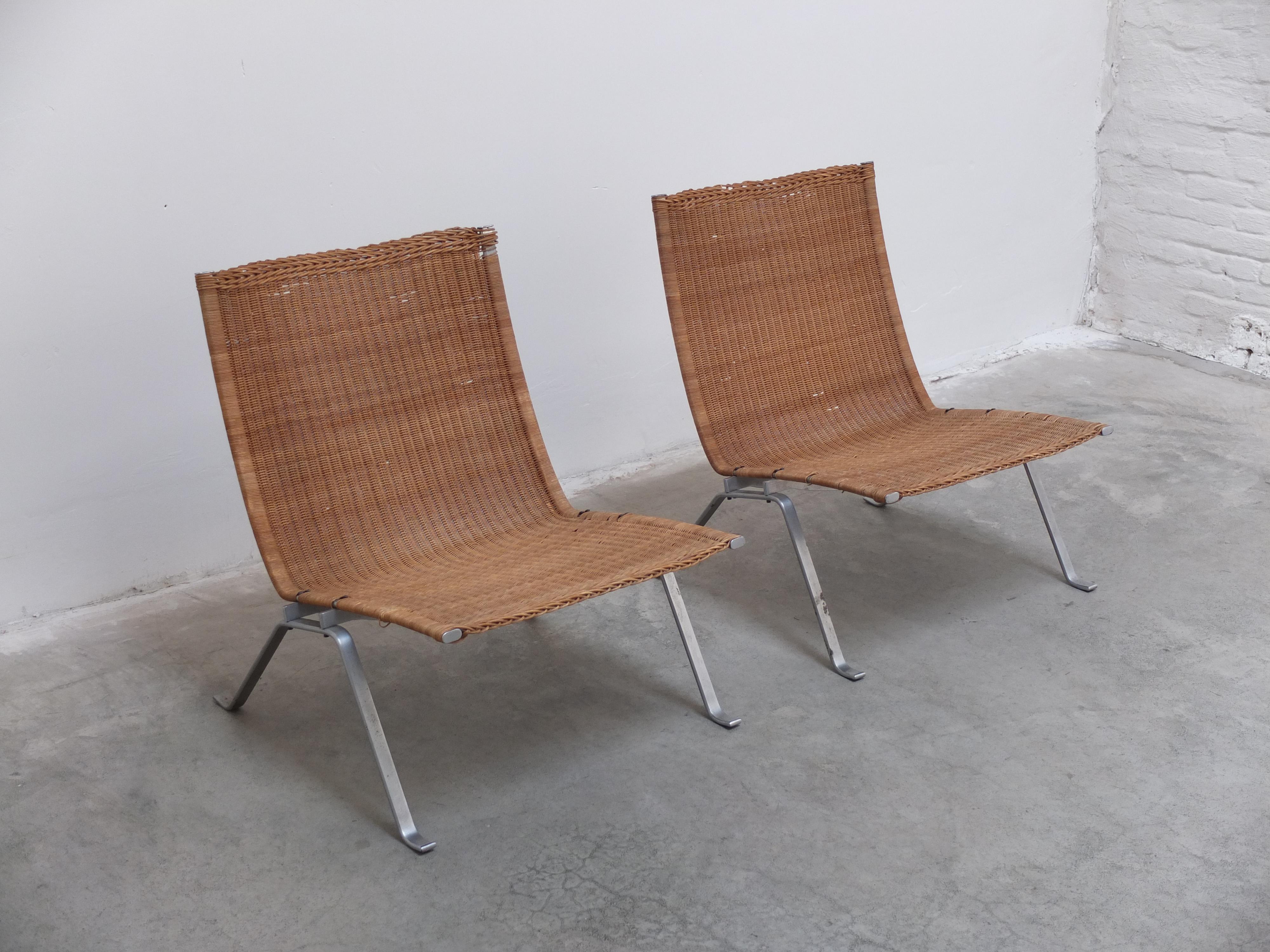 Scandinave moderne Paire de chaises 'PK22' de Poul Kjærholm pour E. Kold Christensen, 1958, première édition en vente