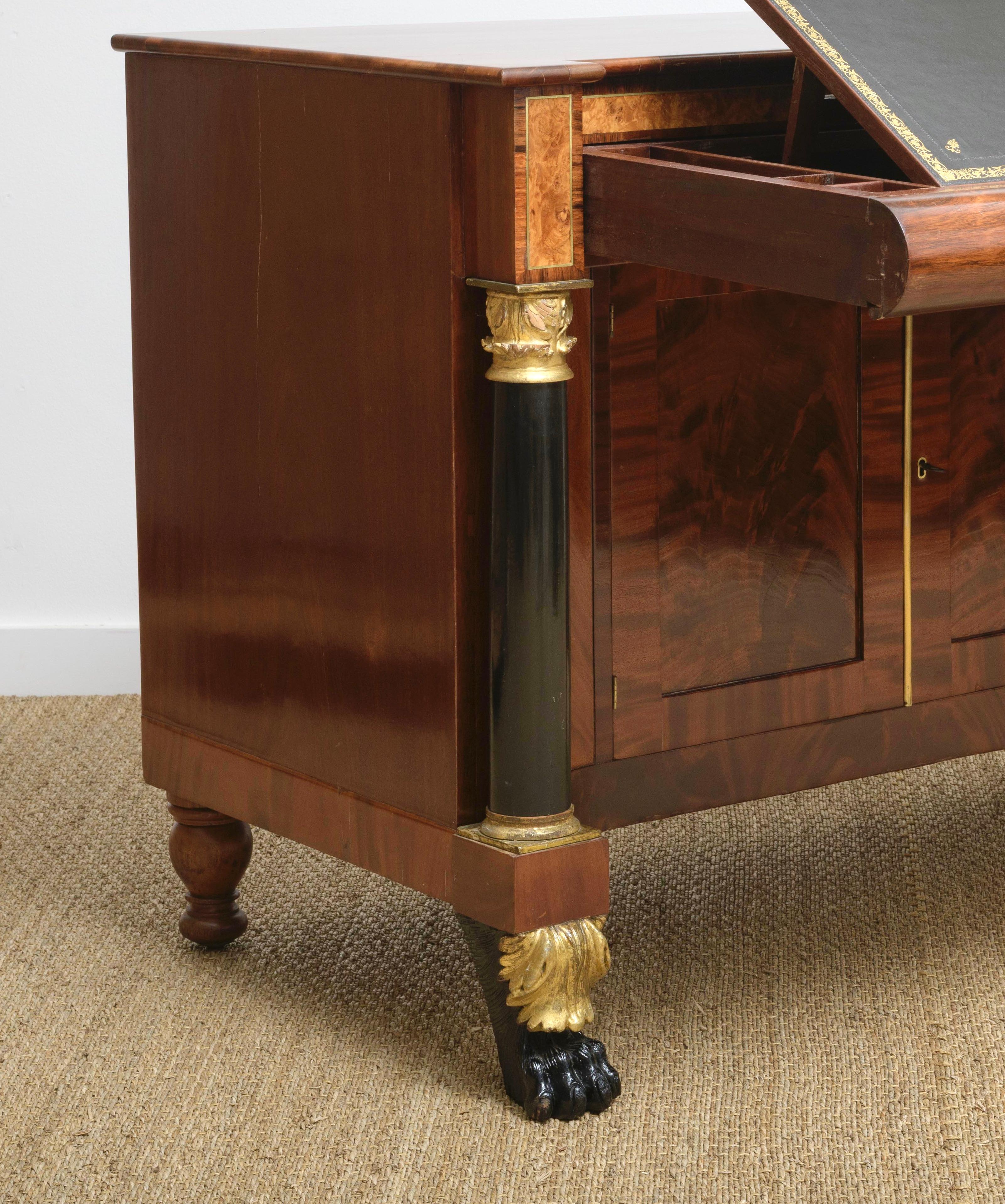 1st Empire Mahogany desk, ca 1810  In Good Condition For Sale In Santa Barbara, CA