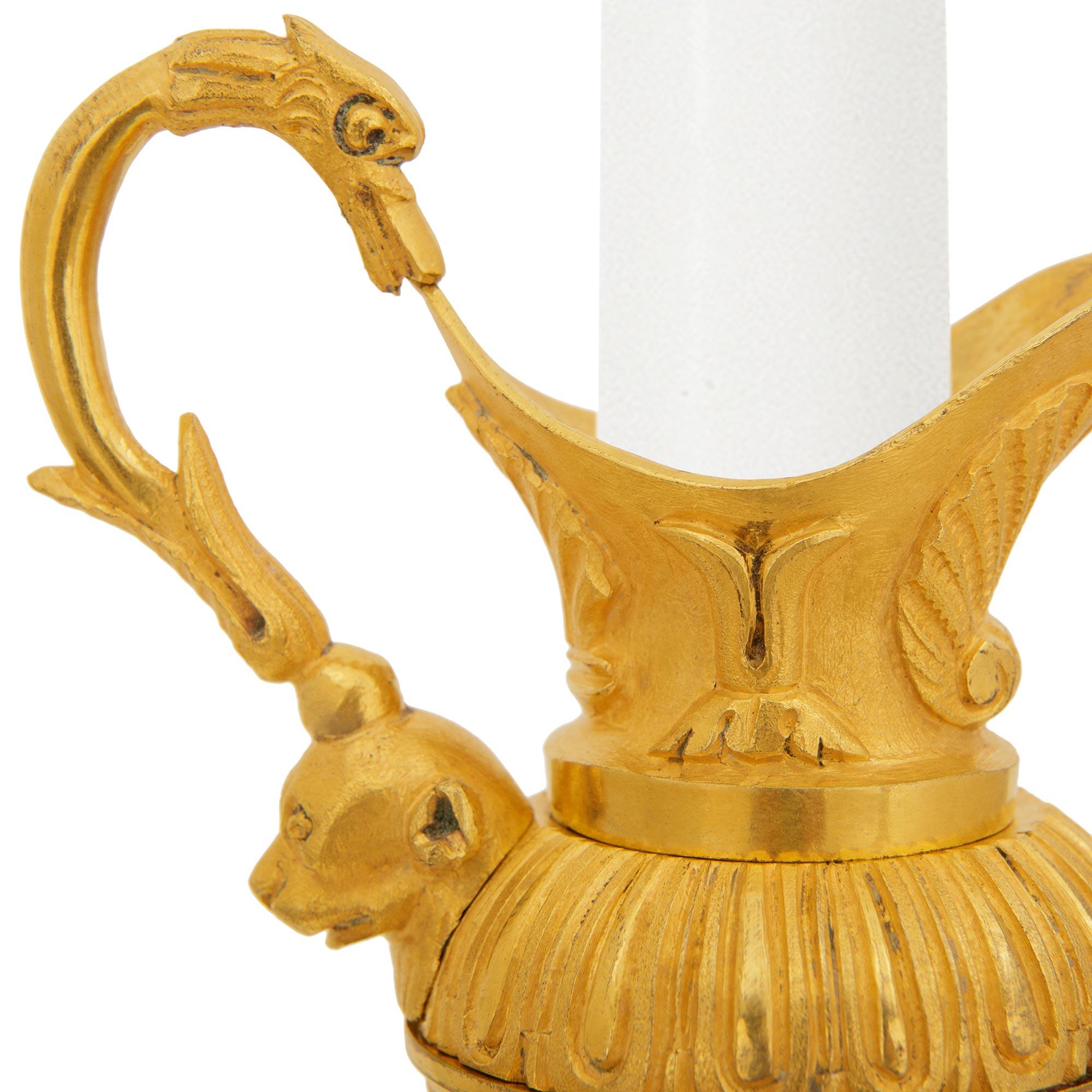 1st Empire Period patinated Bronze and Ormolu candlesticks, circa 1805 In Good Condition For Sale In West Palm Beach, FL