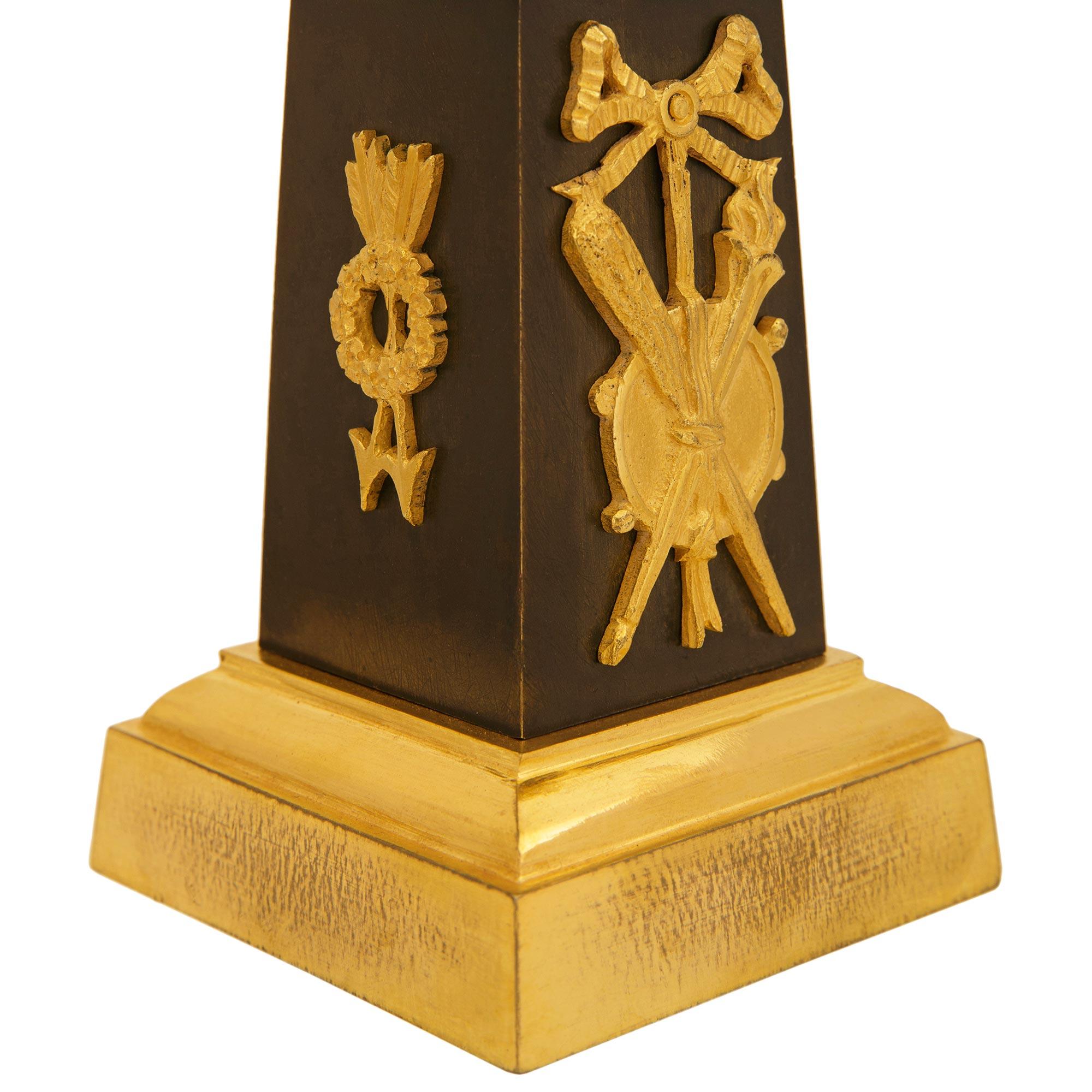 1st Empire Period patinated Bronze and Ormolu candlesticks, circa 1805 For Sale 2