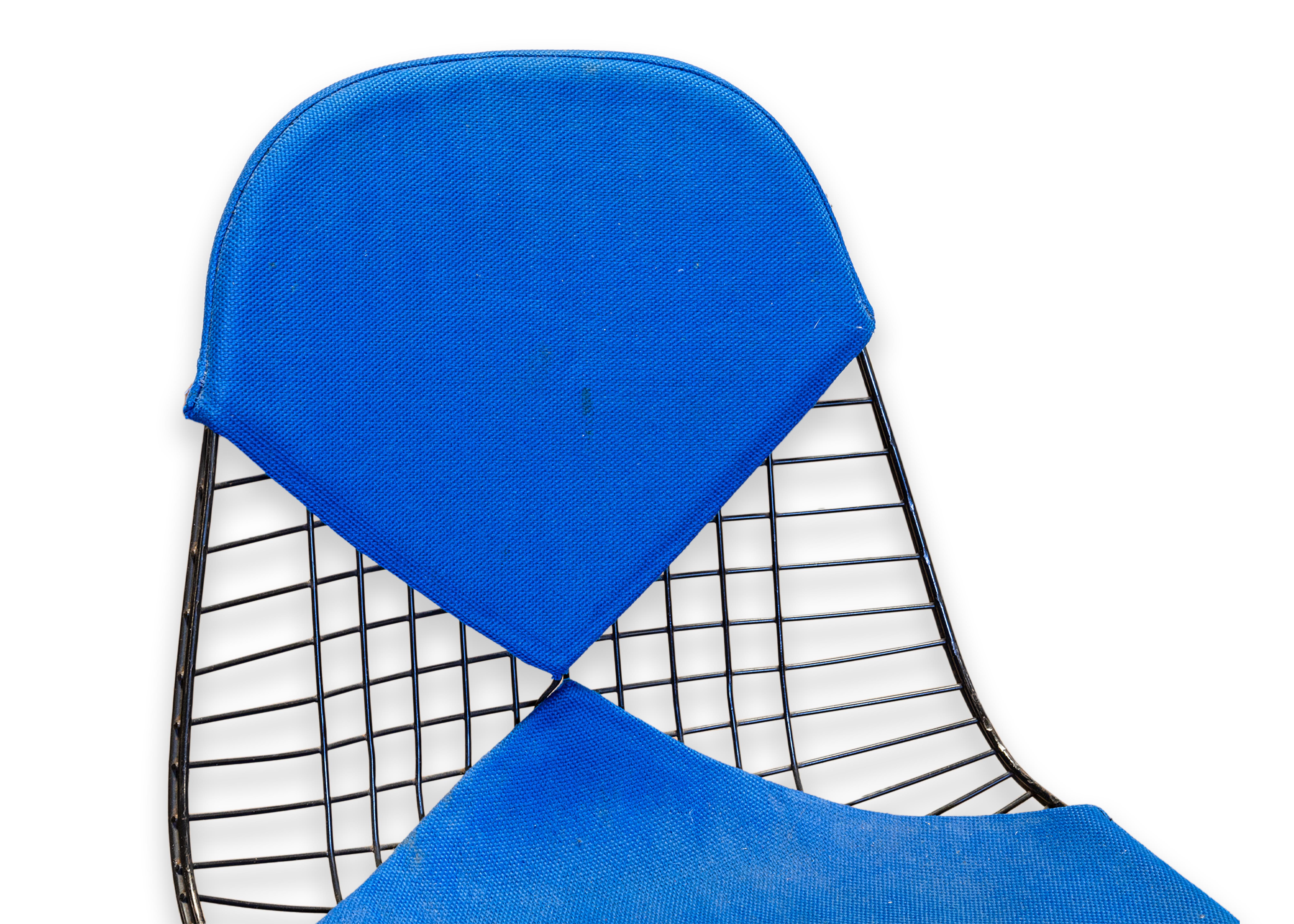 American 1st Gen Eames for Herman Miller DKR-2 Wire Eiffel Bikini Chair Blue Fabric 1951 For Sale