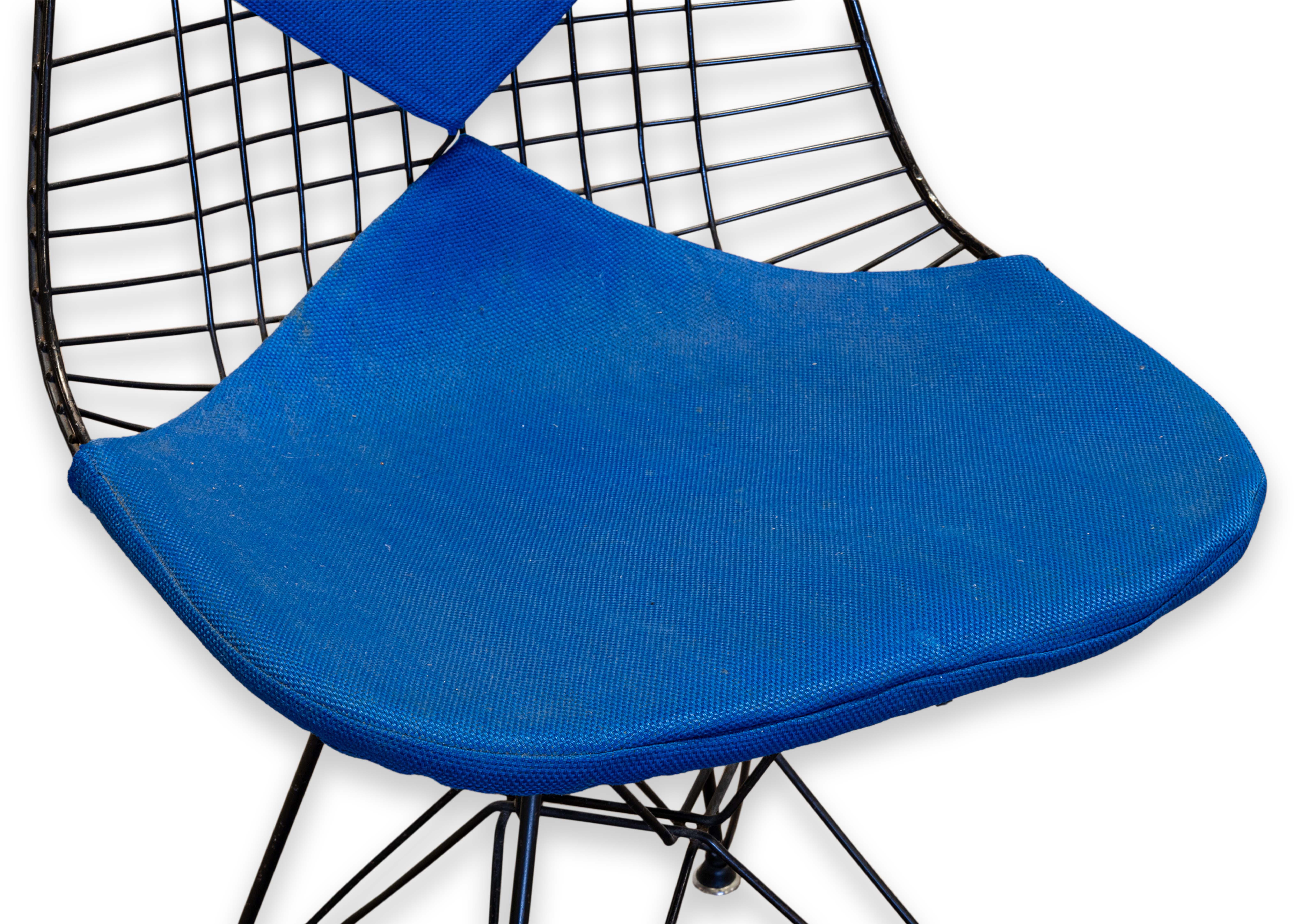 2ª Generación Eames para Herman Miller DKR-2 Silla Bikini Eiffel Wire Tela Azul 1951 mediados del siglo XX