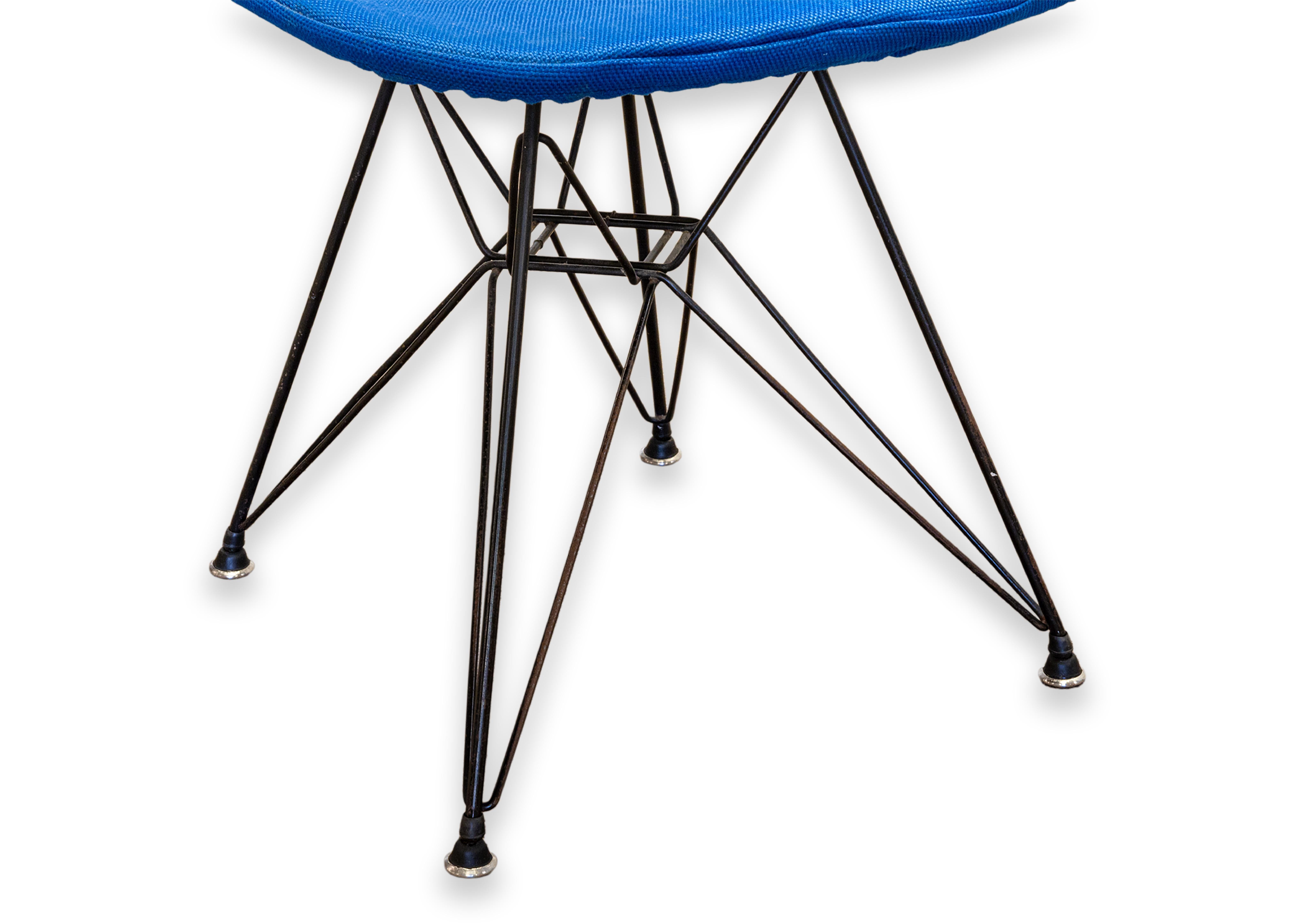 Steel 1st Gen Eames for Herman Miller DKR-2 Wire Eiffel Bikini Chair Blue Fabric 1951 For Sale