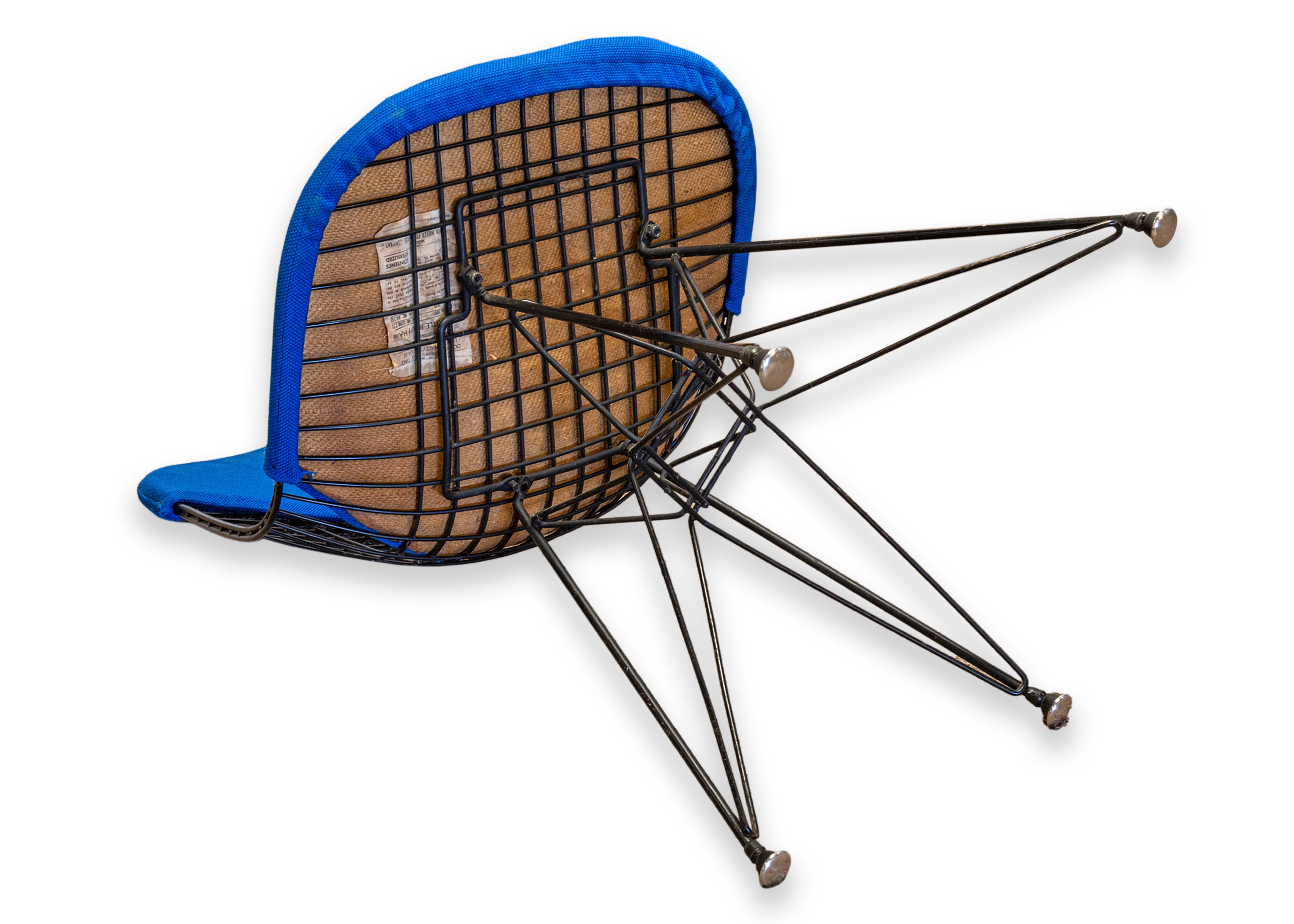 2ª Generación Eames para Herman Miller DKR-2 Silla Bikini Eiffel Wire Tela Azul 1951 2