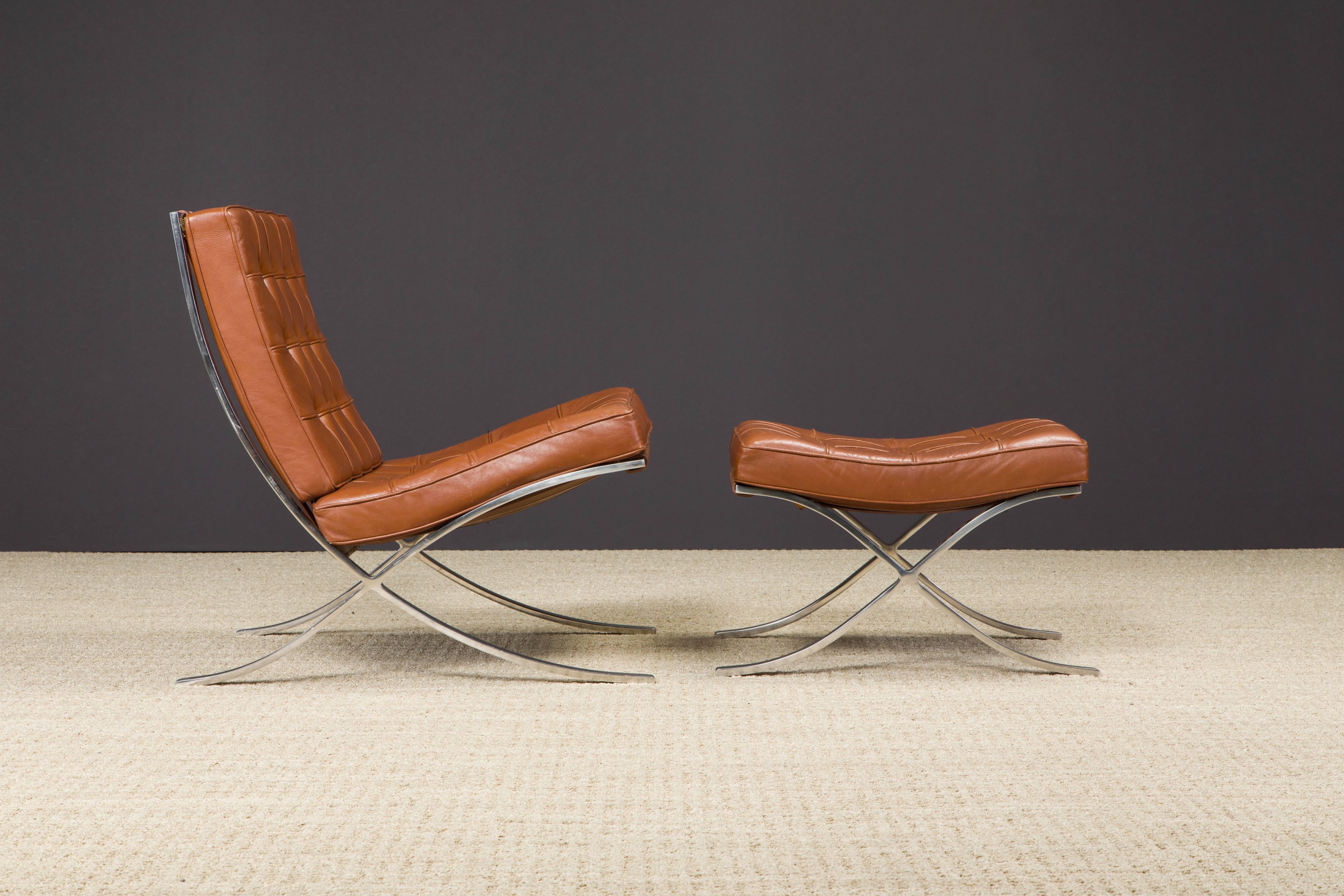 Mid-20th Century 1st-Gen Knoll Barcelona Lounge Set by Mies Van Der Rohe, c. 1968, Double-Signed