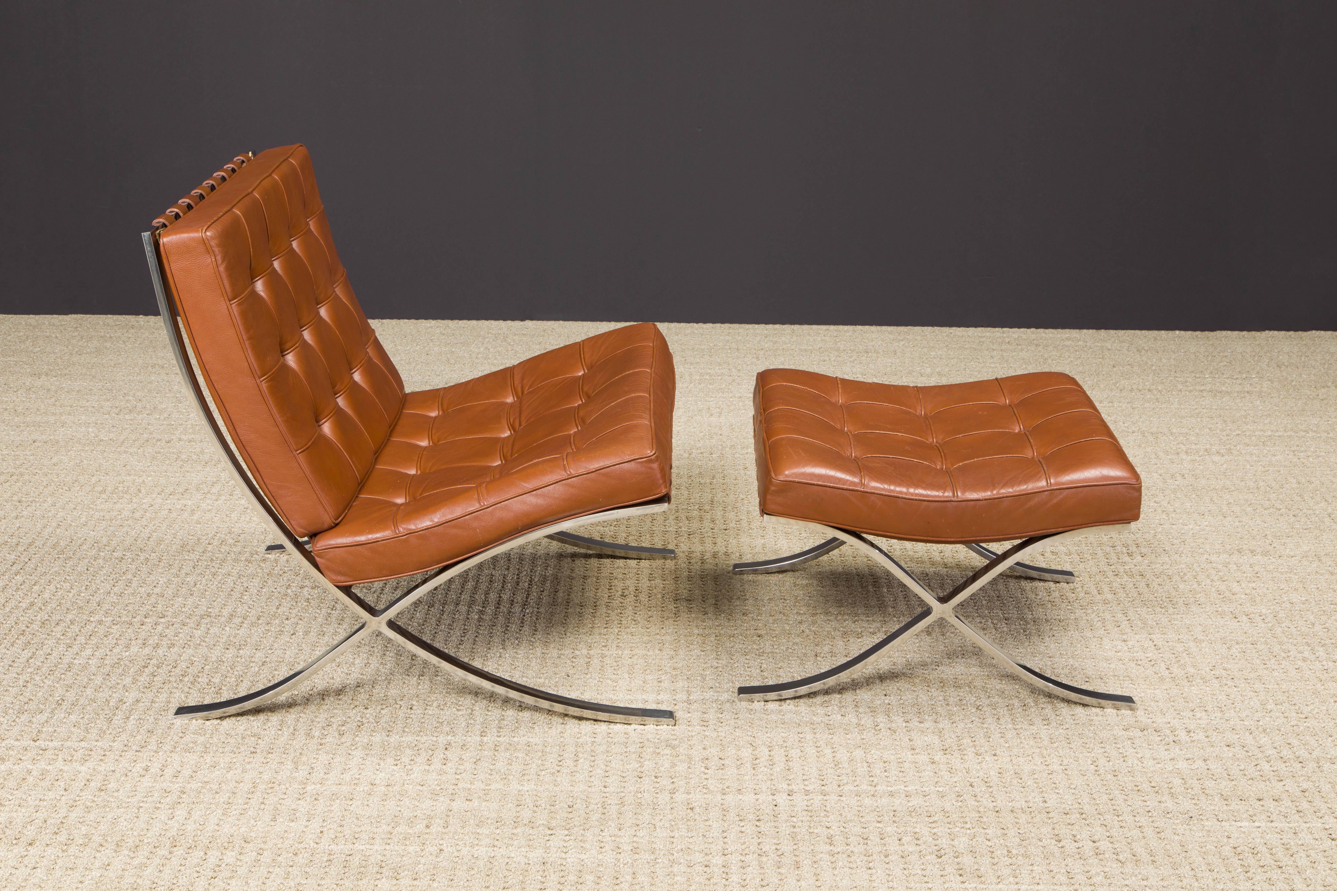 Stainless Steel 1st-Gen Knoll Barcelona Lounge Set by Mies Van Der Rohe, c. 1968, Double-Signed