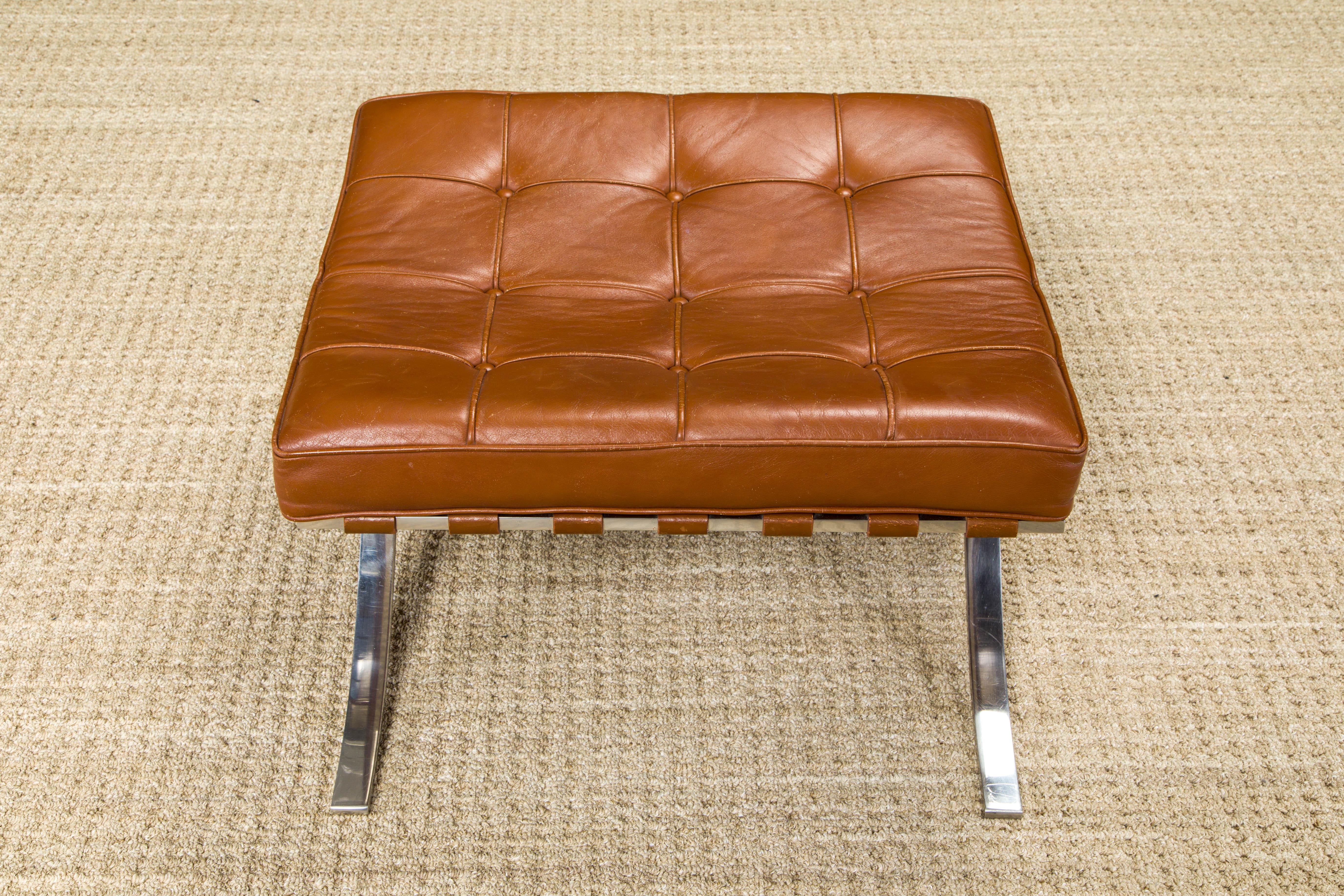 Mid-Century Modern 1st-Gen Knoll 'Barcelona' Stool by Mies Van Der Rohe, c. 1968, Double-Signed