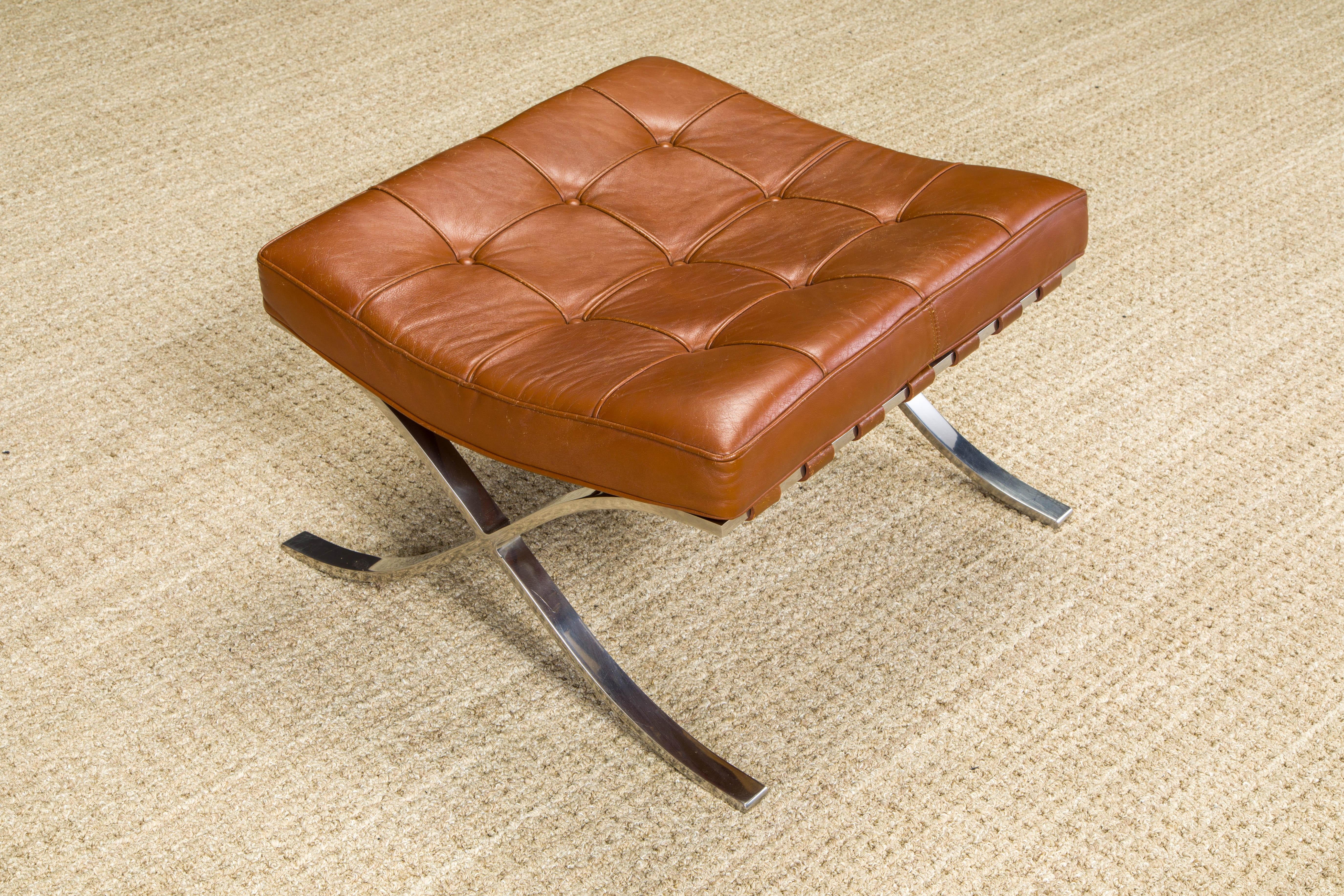 American 1st-Gen Knoll 'Barcelona' Stool by Mies Van Der Rohe, c. 1968, Double-Signed