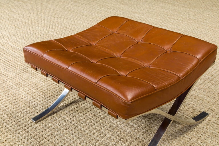 1st-Gen Knoll 'Barcelona' Stool by Mies Van Der Rohe, c. 1968, Double-Signed For Sale 1