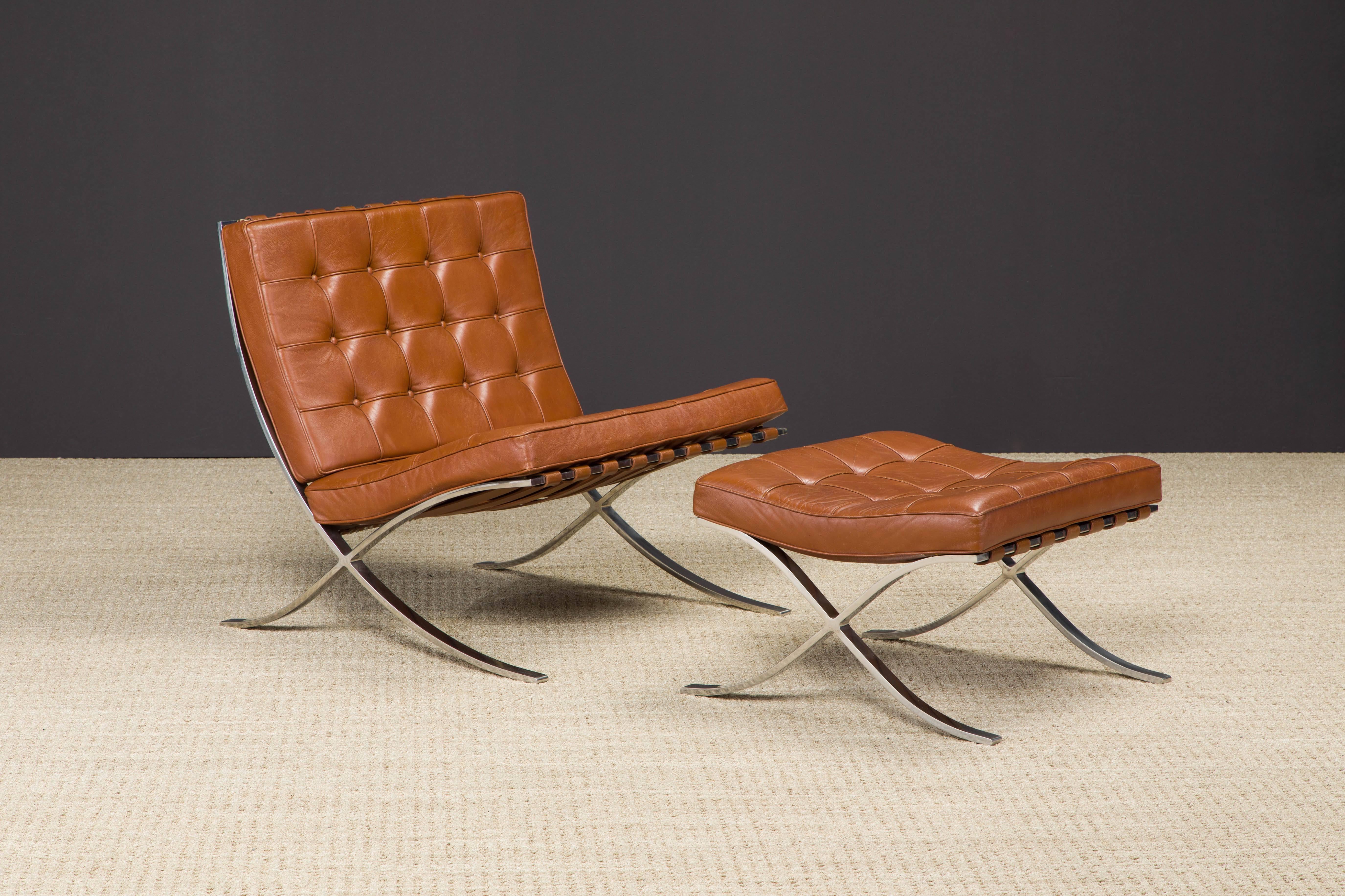 Stainless Steel 1st-Gen Triple-Signed Knoll Barcelona Lounge Set by Mies Van Der Rohe, c. 1968