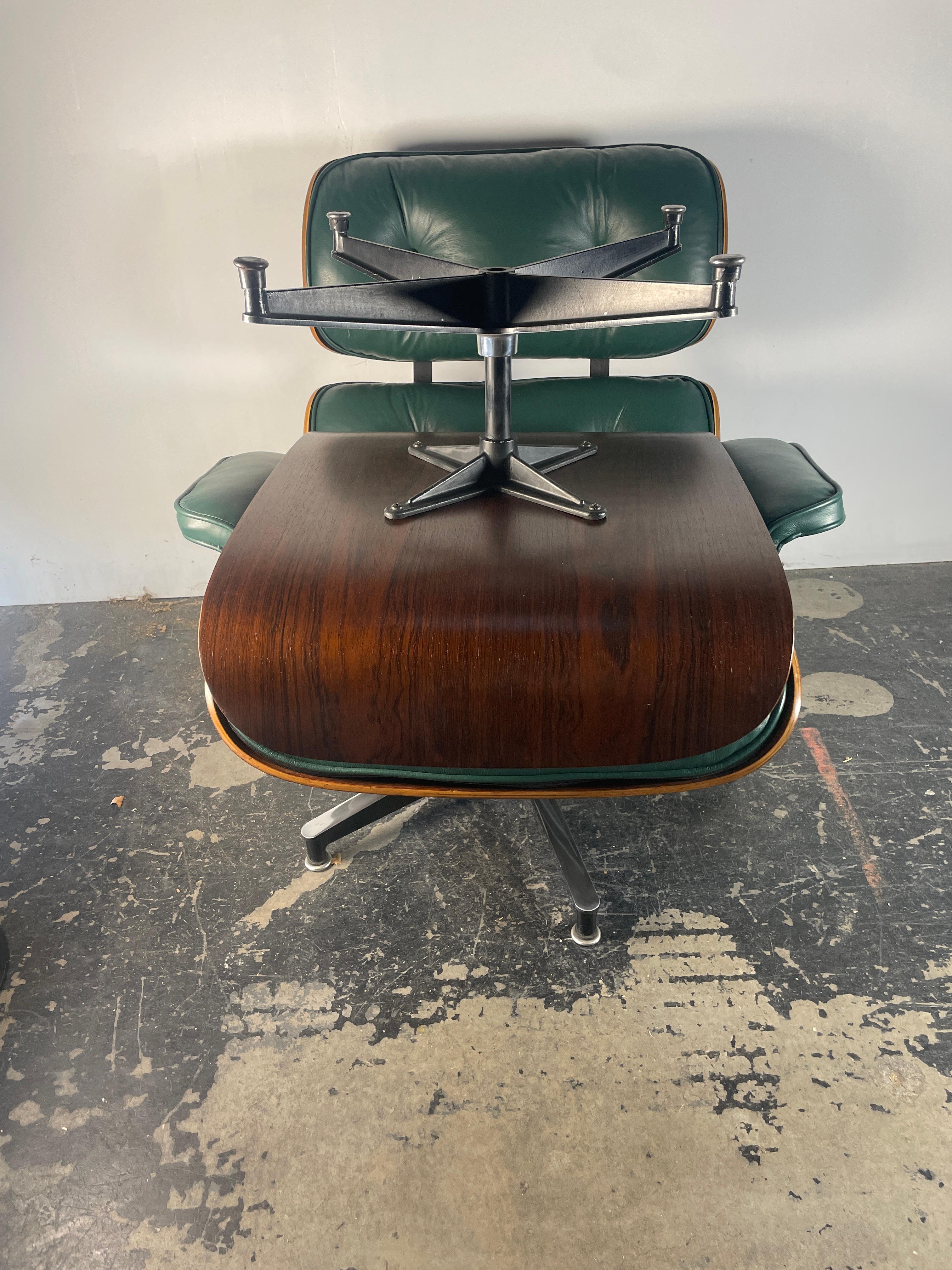 1st Generation Eames Lounge Chair and Ottoman in Hunter Green and Rosewood 4