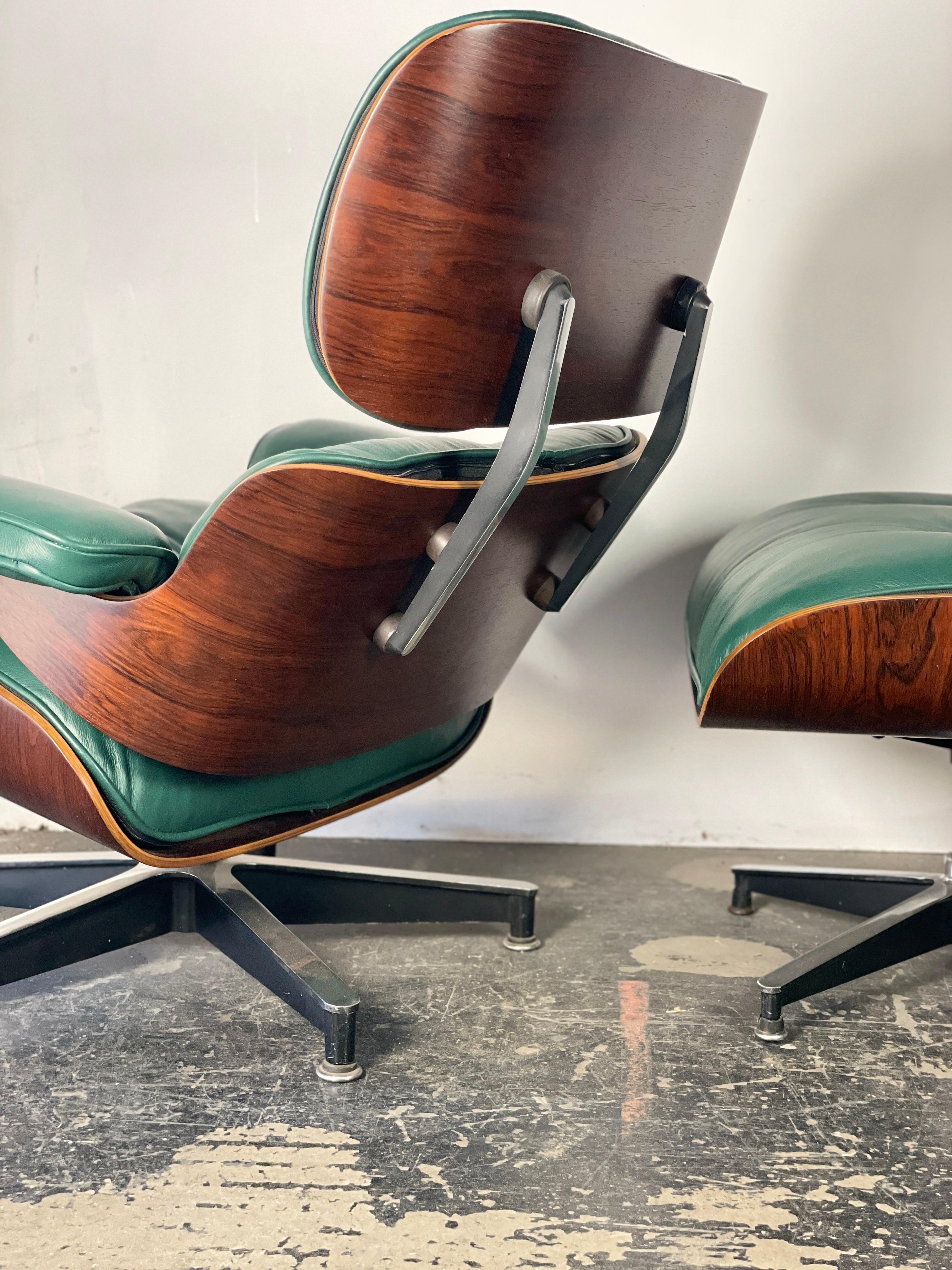 1st Generation Eames Lounge Chair and Ottoman in Hunter Green and Rosewood 5