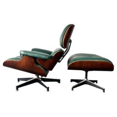 1st Generation Eames Lounge Chair and Ottoman in Hunter Green and Rosewood