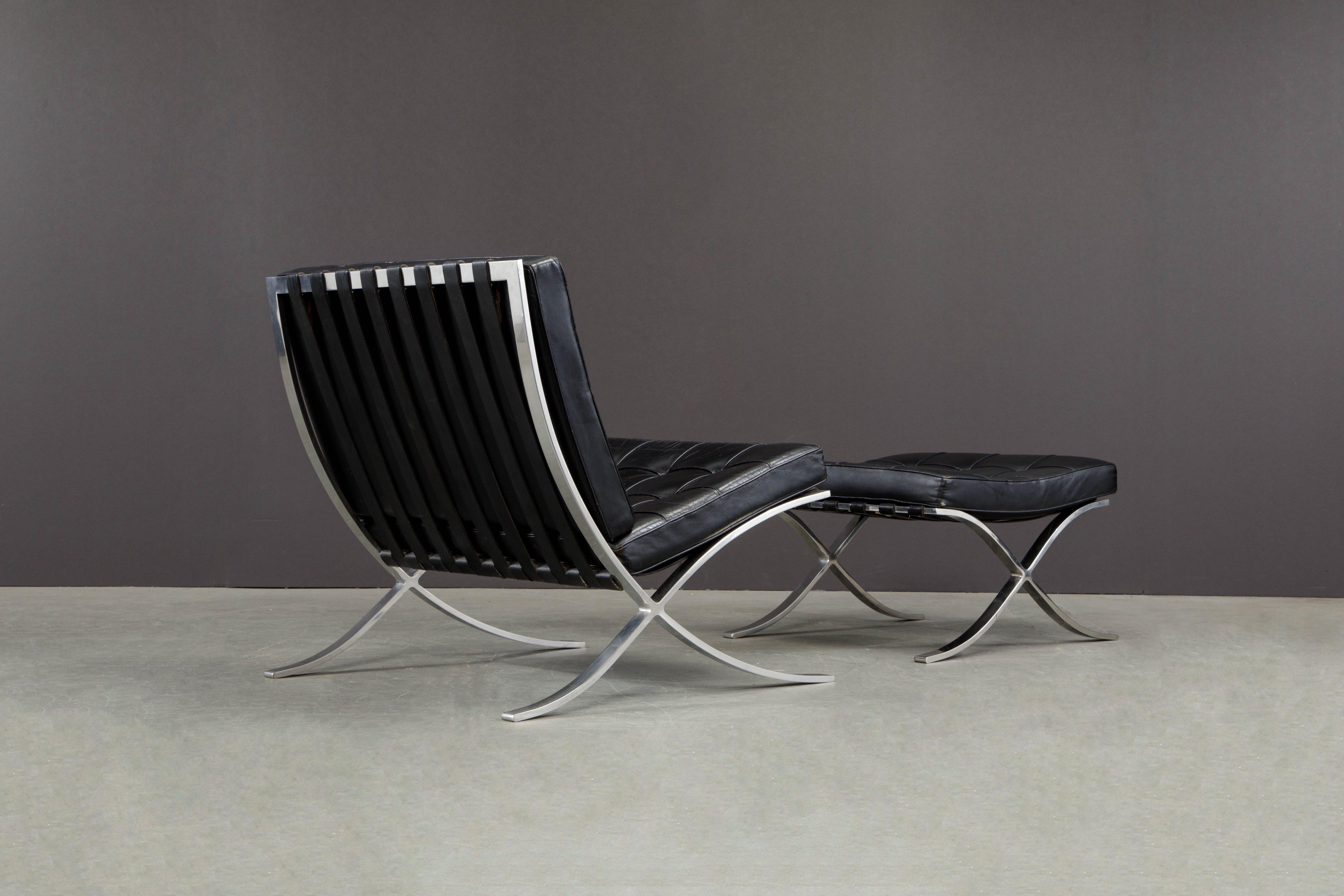 Mid-Century Modern 1st-Generation Knoll Associates Barcelona Chair and Ottoman, c 1961, Signed