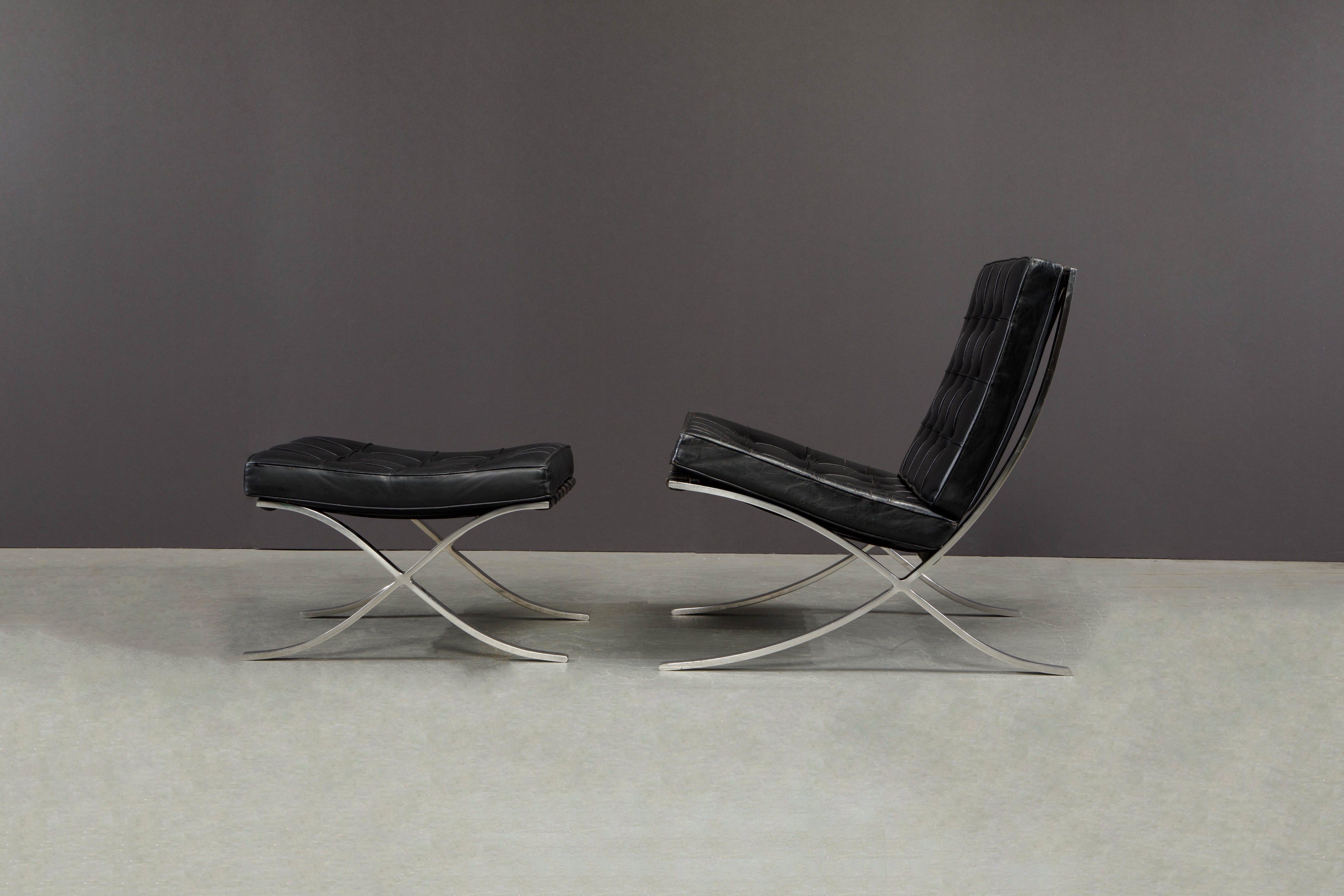 Mid-20th Century 1st-Generation Knoll Associates Barcelona Chair and Ottoman, c 1961, Signed
