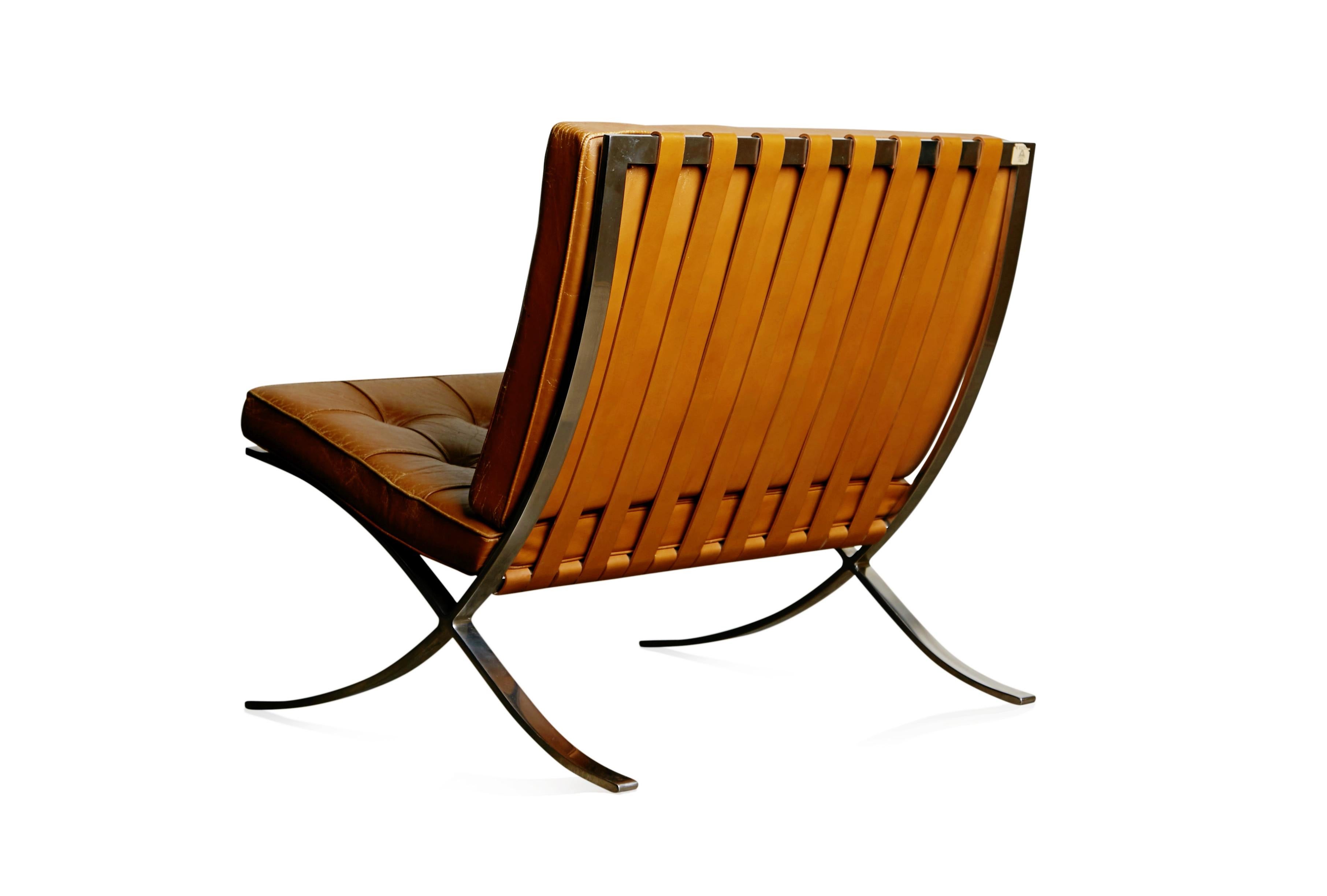 Mid-Century Modern 1st Generation Knoll Associates Barcelona Chair by Mies van der Rohe, Signed 