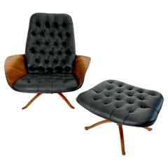 Retro 1st Gen. Mr Chair and Ottoman by George Mulhauser for Plycraft in fresh leather.