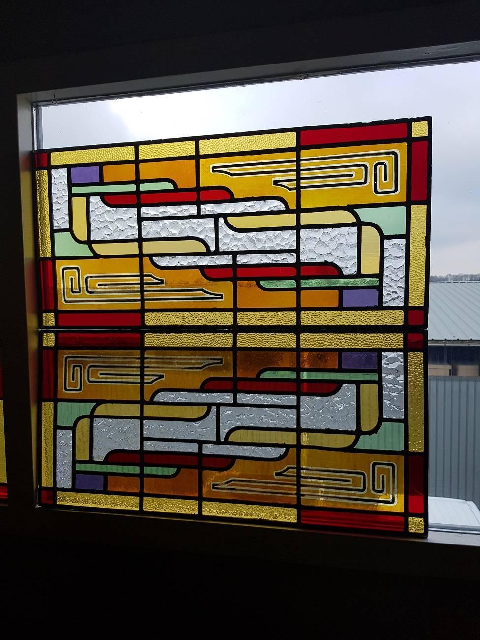 First Half of the 20th Century Dutch Stained Glass Four-Panel Window In Excellent Condition In Raalte, NL