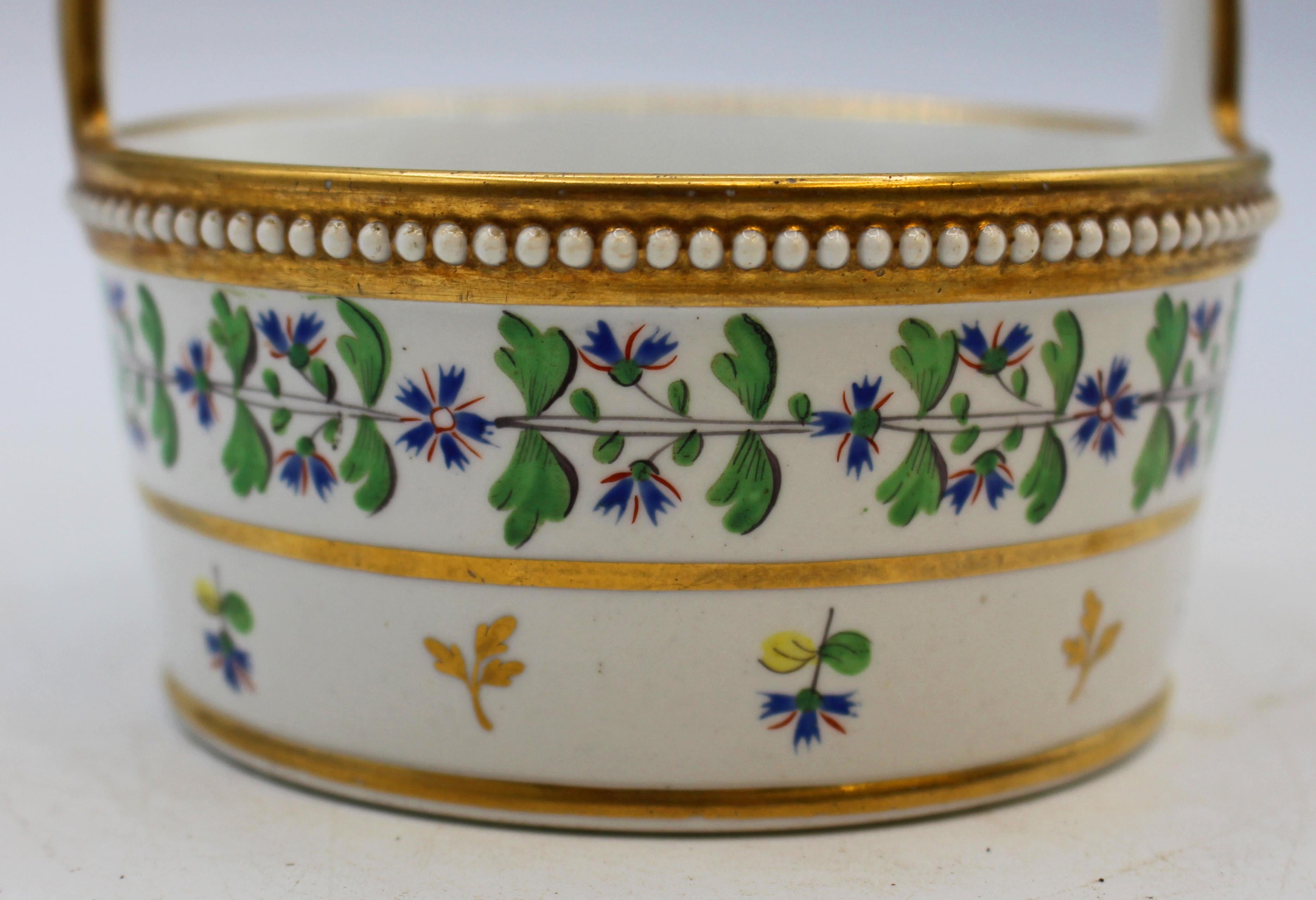 1st quarter 19th century English bone china handled basket. Elegant with pâte-sur-pâte band of white 