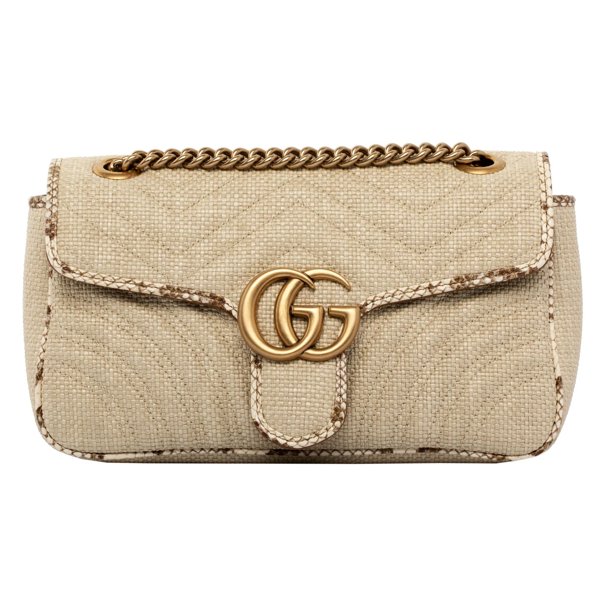 1stdibs Exclusive Gucci GG Marmont Shoulder Bag Braided Wicker & Python Trim