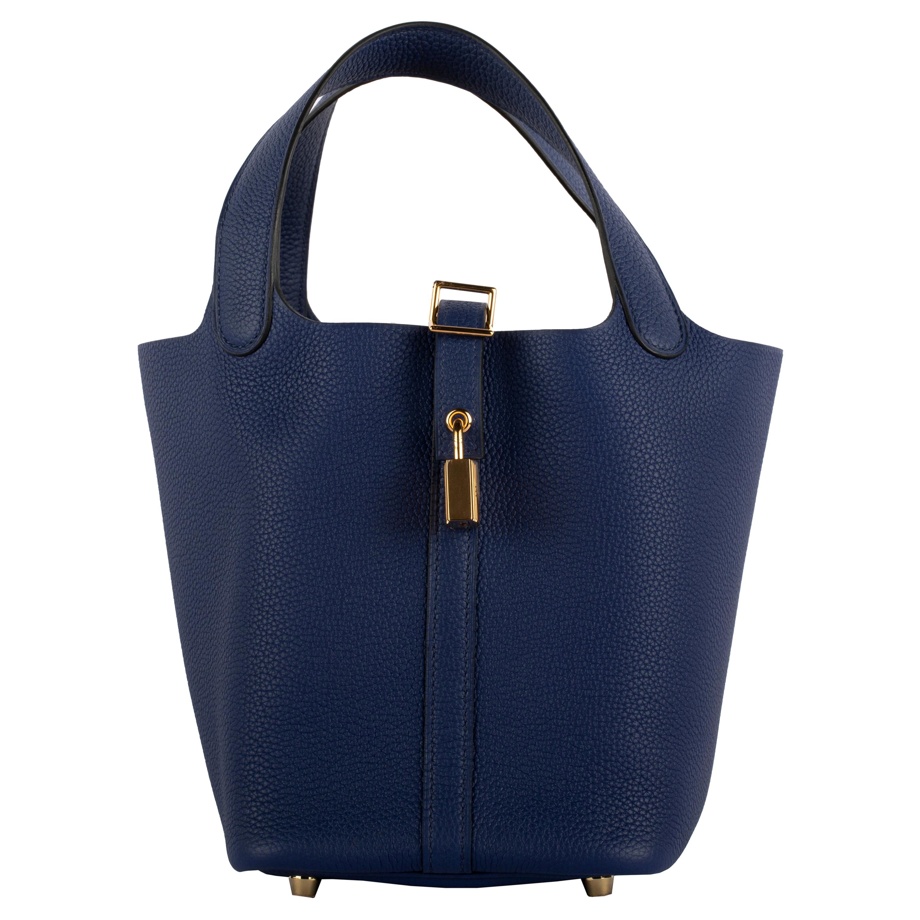 Hermes Picotin Lock 18 Bag 3P Blue Atoll And CC37 Gold Barenia Clemence SHW