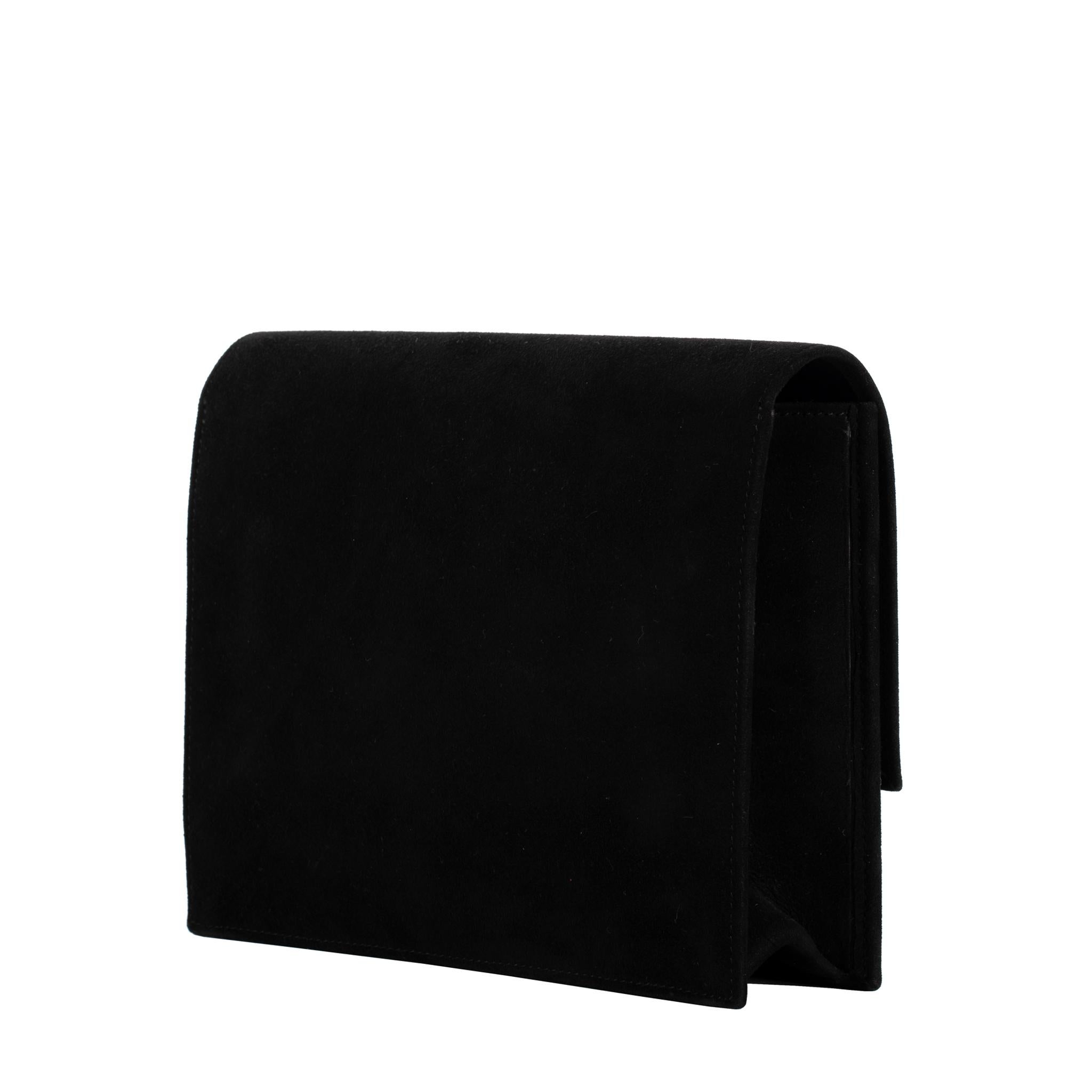1stdibs Exclusive Hermès Verrou Pochette So Black Suede  For Sale 1