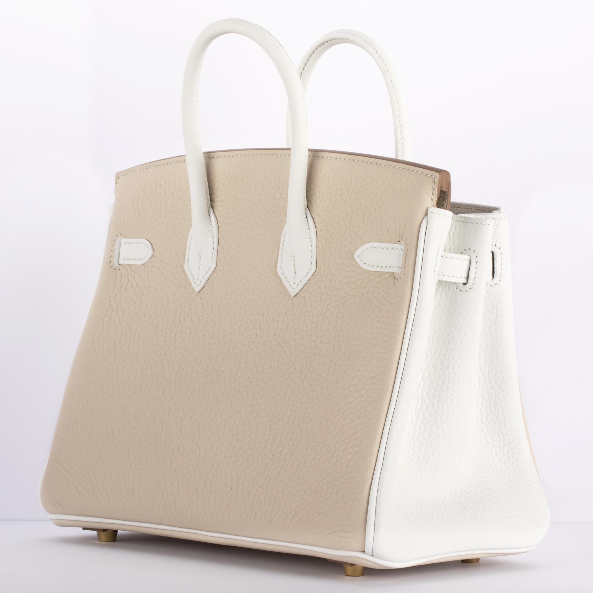 Beige 1stdibs Exclusives Hermes Birkin 25cm Craie & White Clemence Gold Hardware