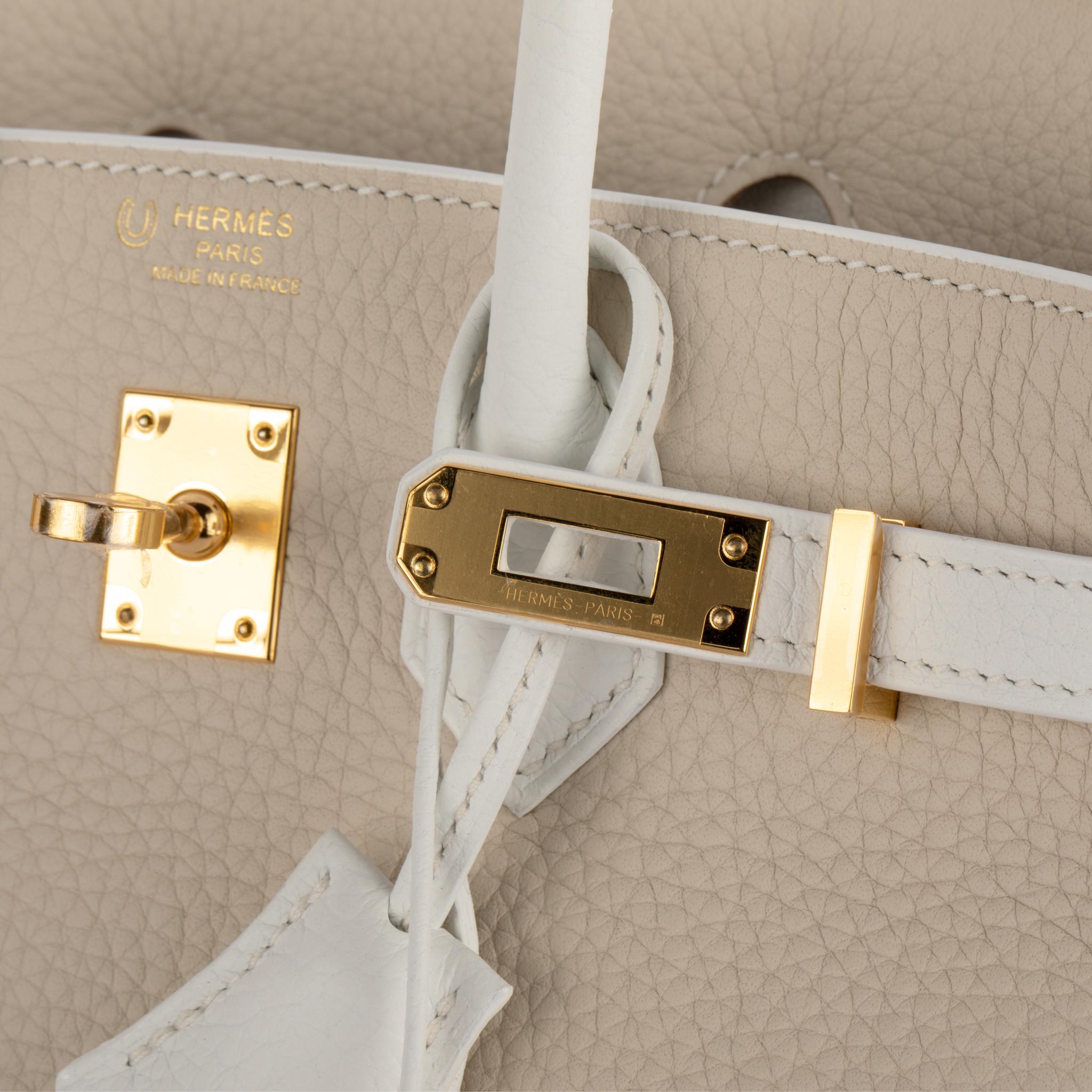 Women's or Men's 1stdibs Exclusives Hermes Birkin 25cm Craie & White Clemence Gold Hardware