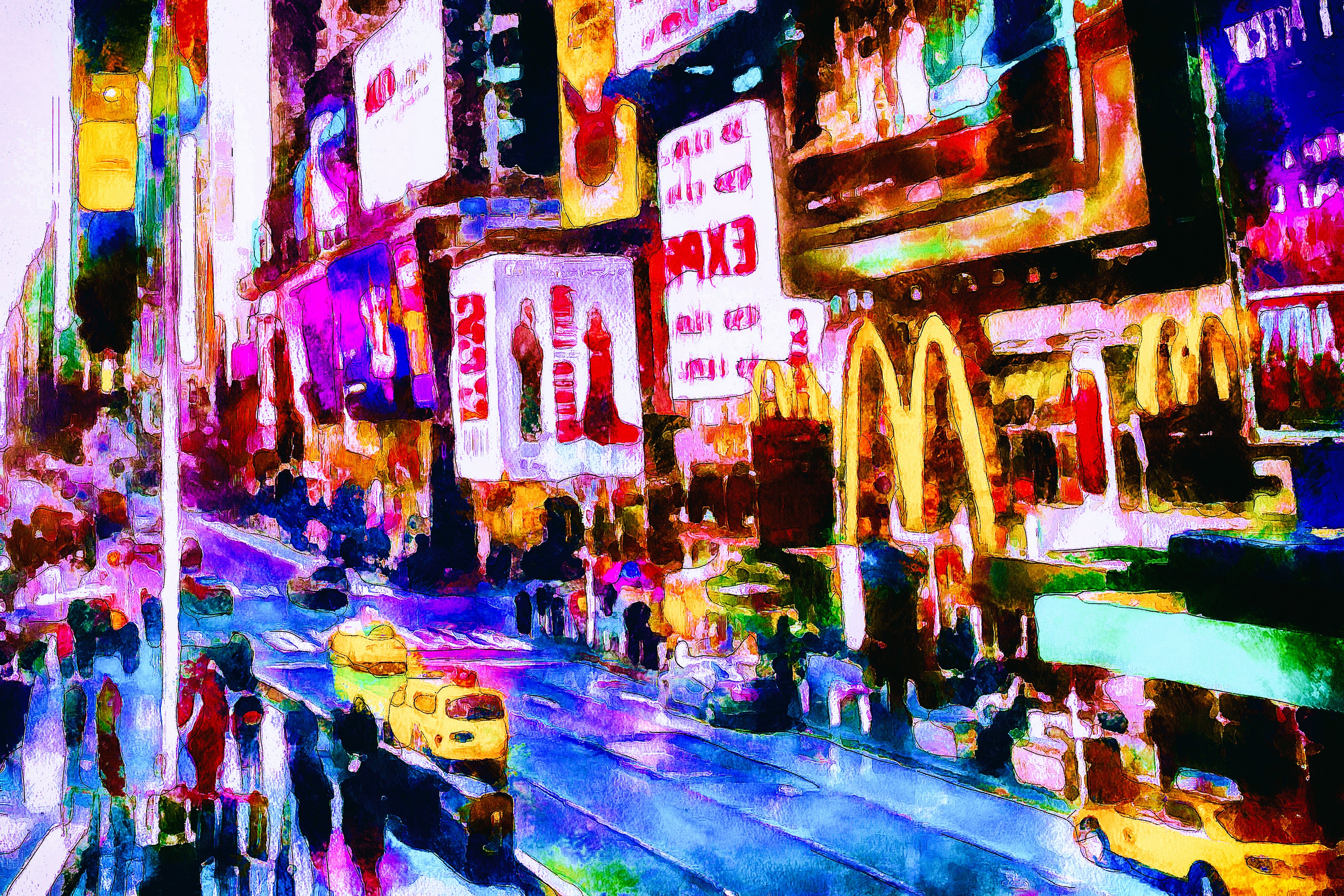 Cityscape with yellow cars