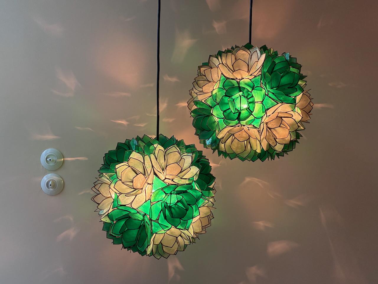 Metal 1x Capiz Lotus shell pendant lamp by Rausch 1960s Germany For Sale